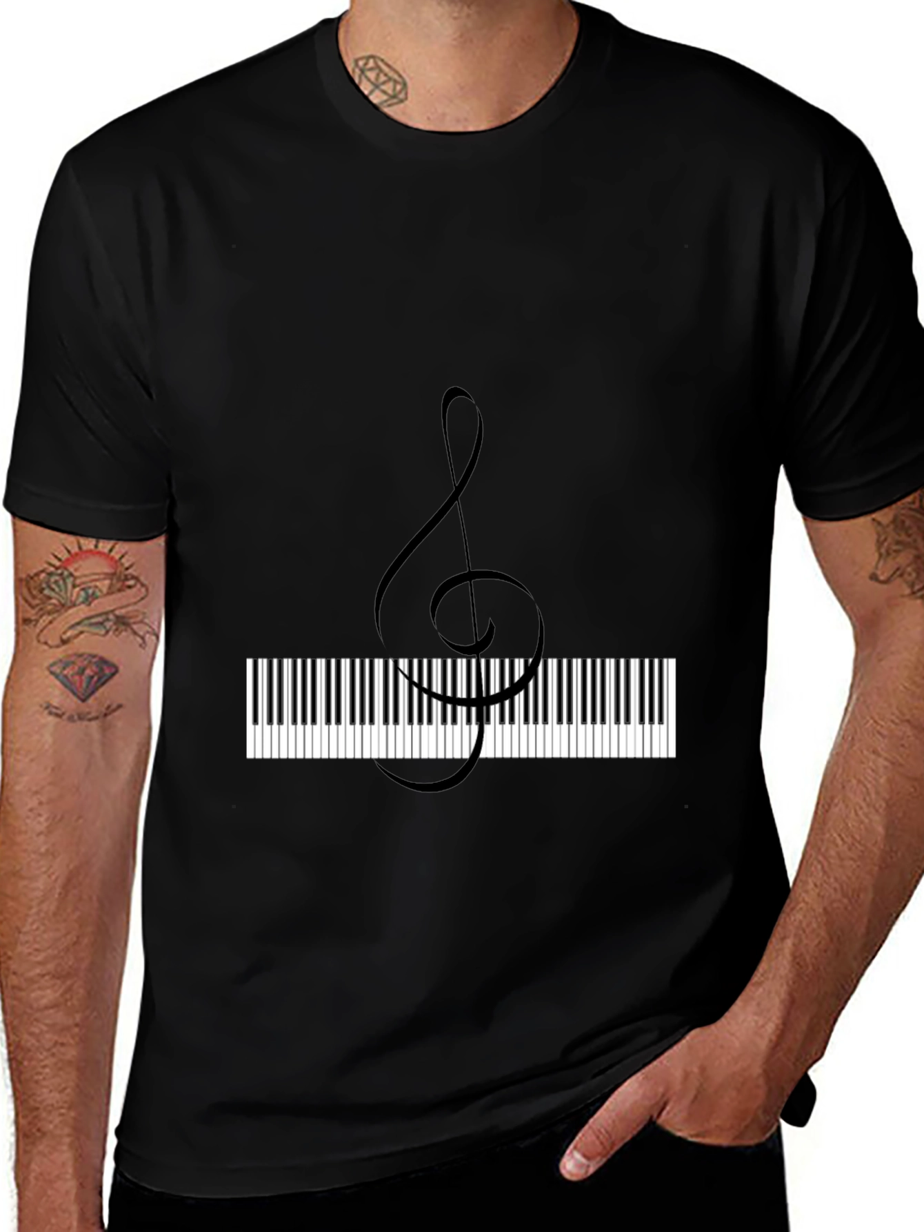 Musical Treble Clef Piano Keys Black T-Shirt