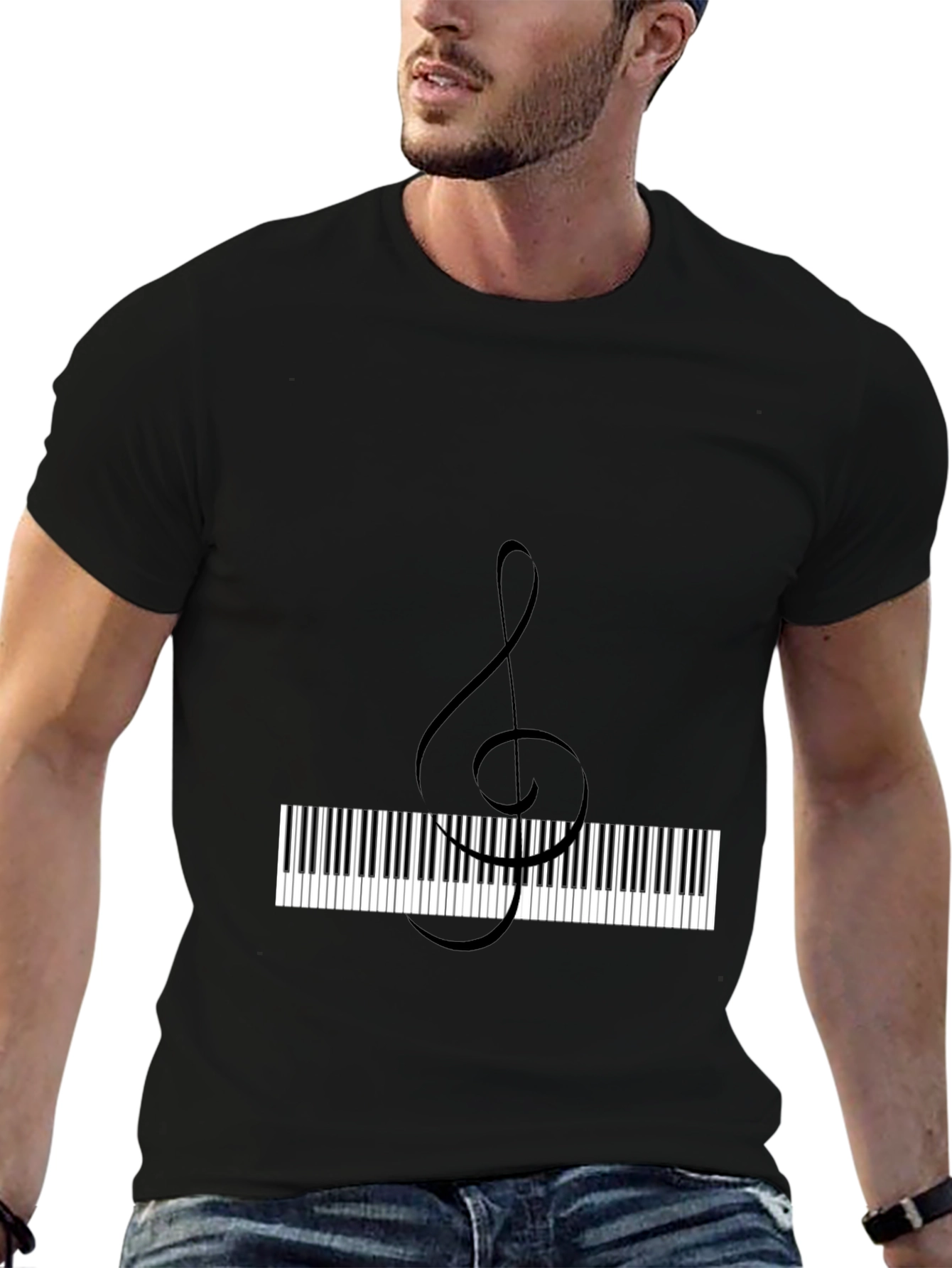 Musical Treble Clef Piano Keys Black T-Shirt