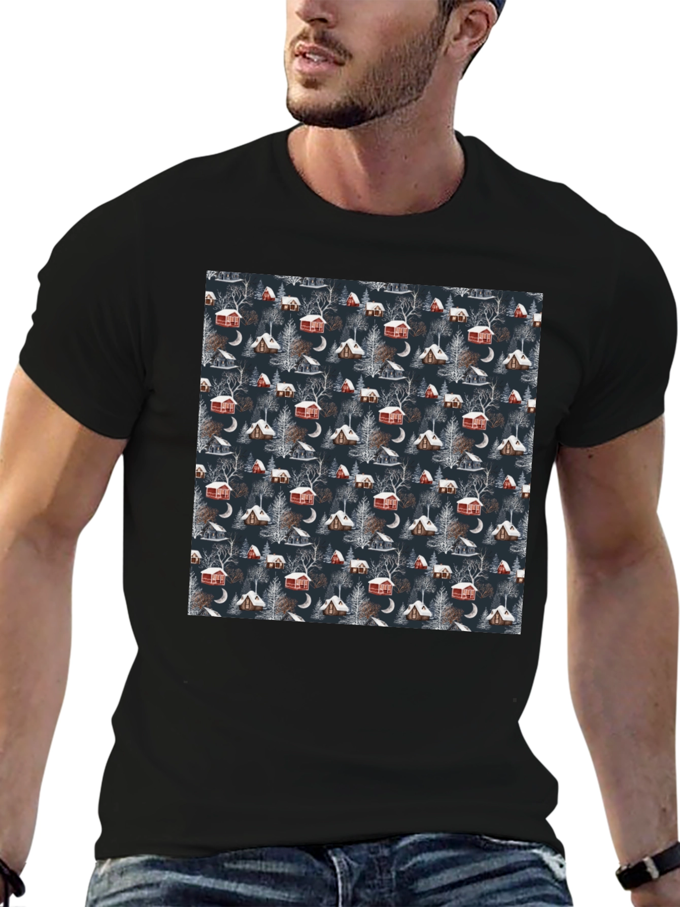 Winter Cabin Pattern T-Shirt - Cozy Style