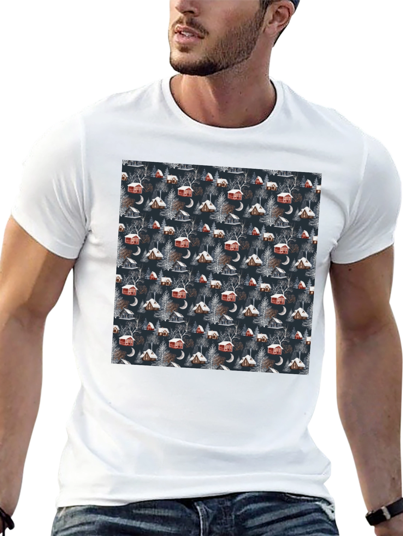 Winter Cabin Pattern T-Shirt - Cozy Style