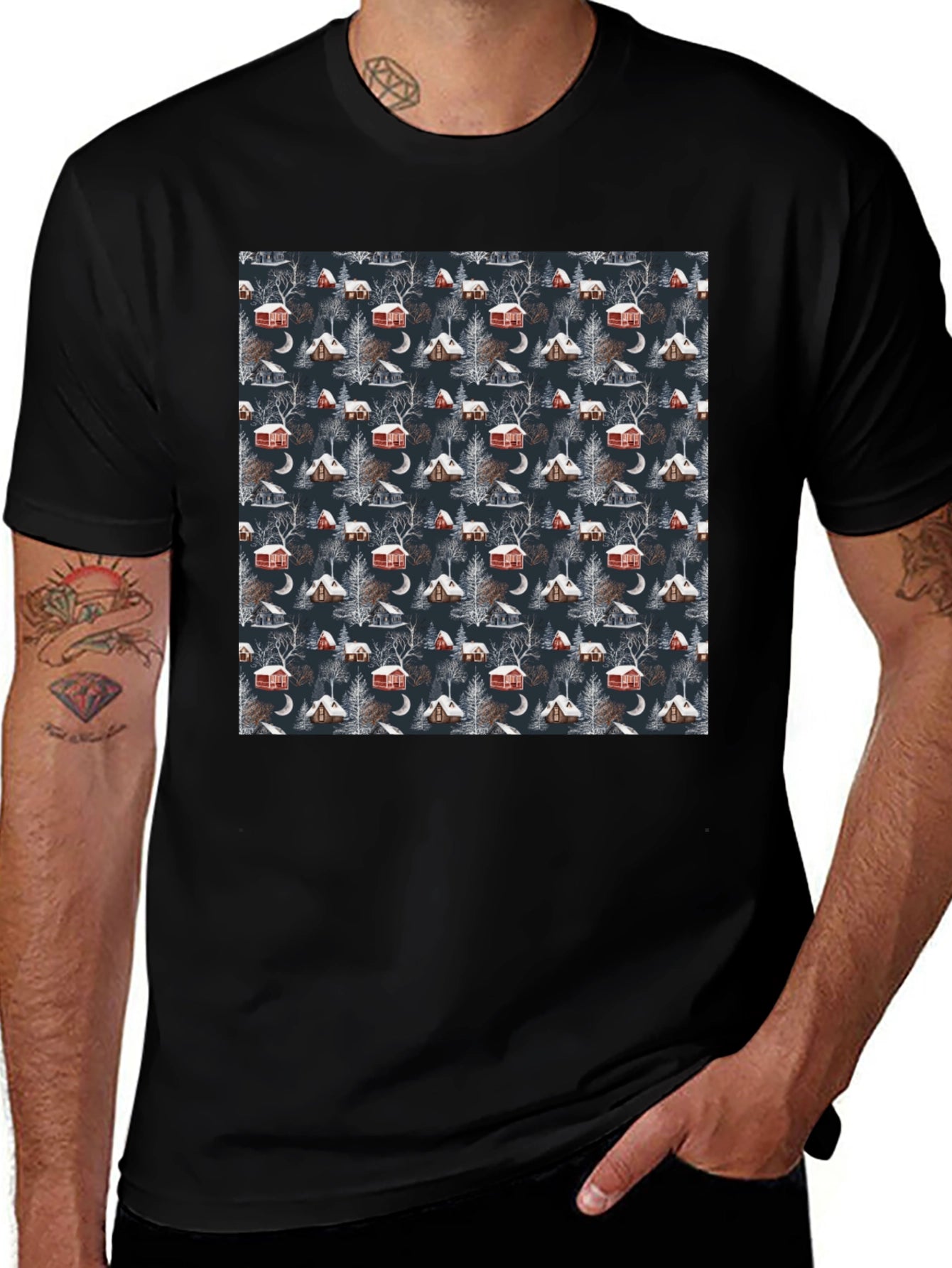 Winter Cabin Pattern T-Shirt - Cozy Style
