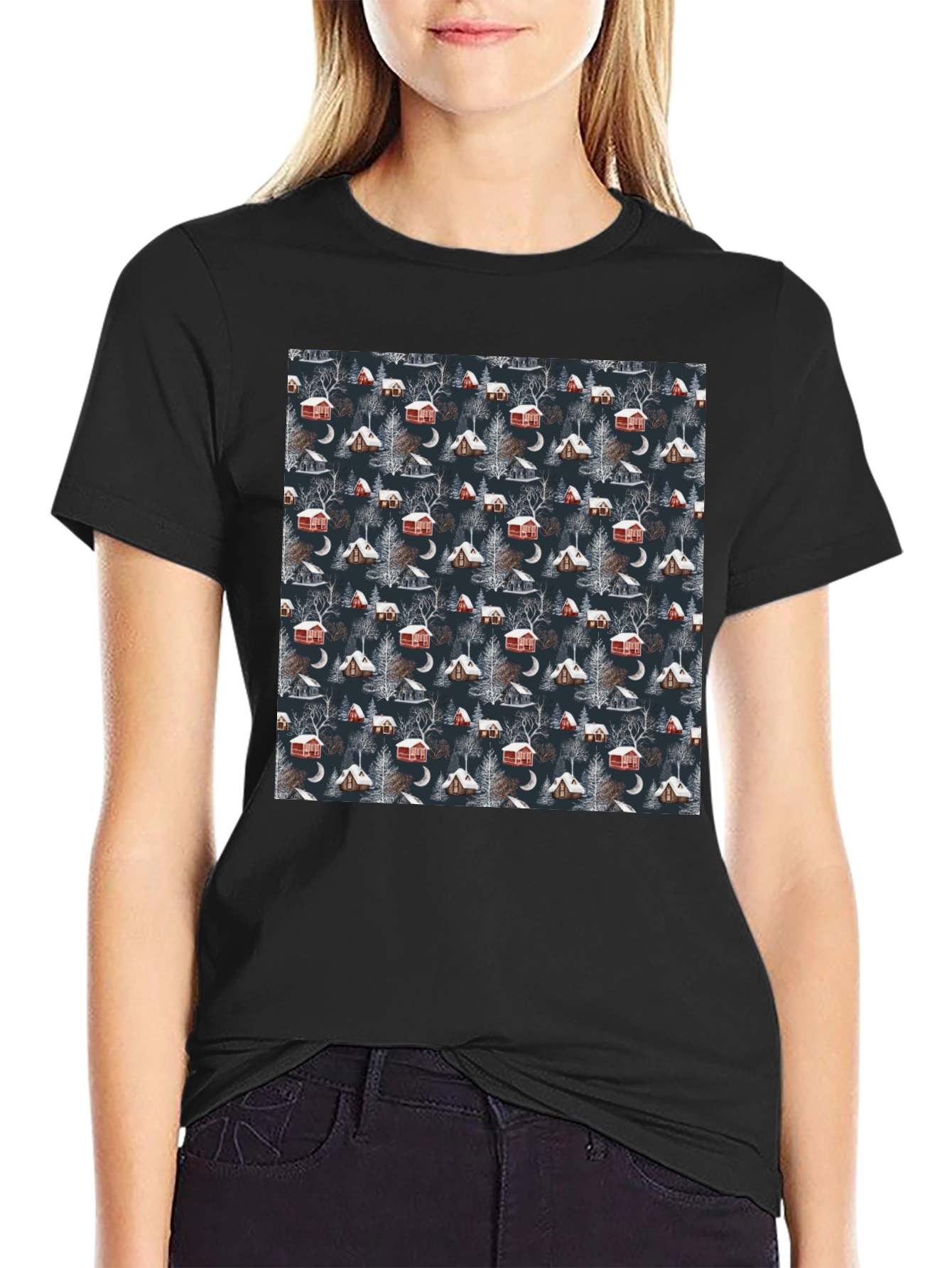 Winter Cabin Pattern T-Shirt - Cozy Style