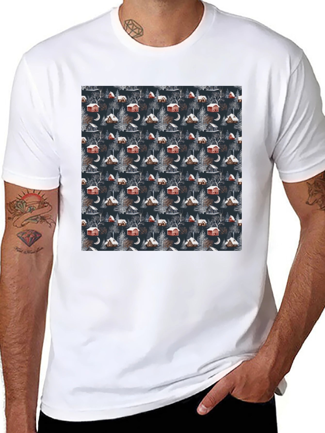 Winter Cabin Pattern T-Shirt - Cozy Style