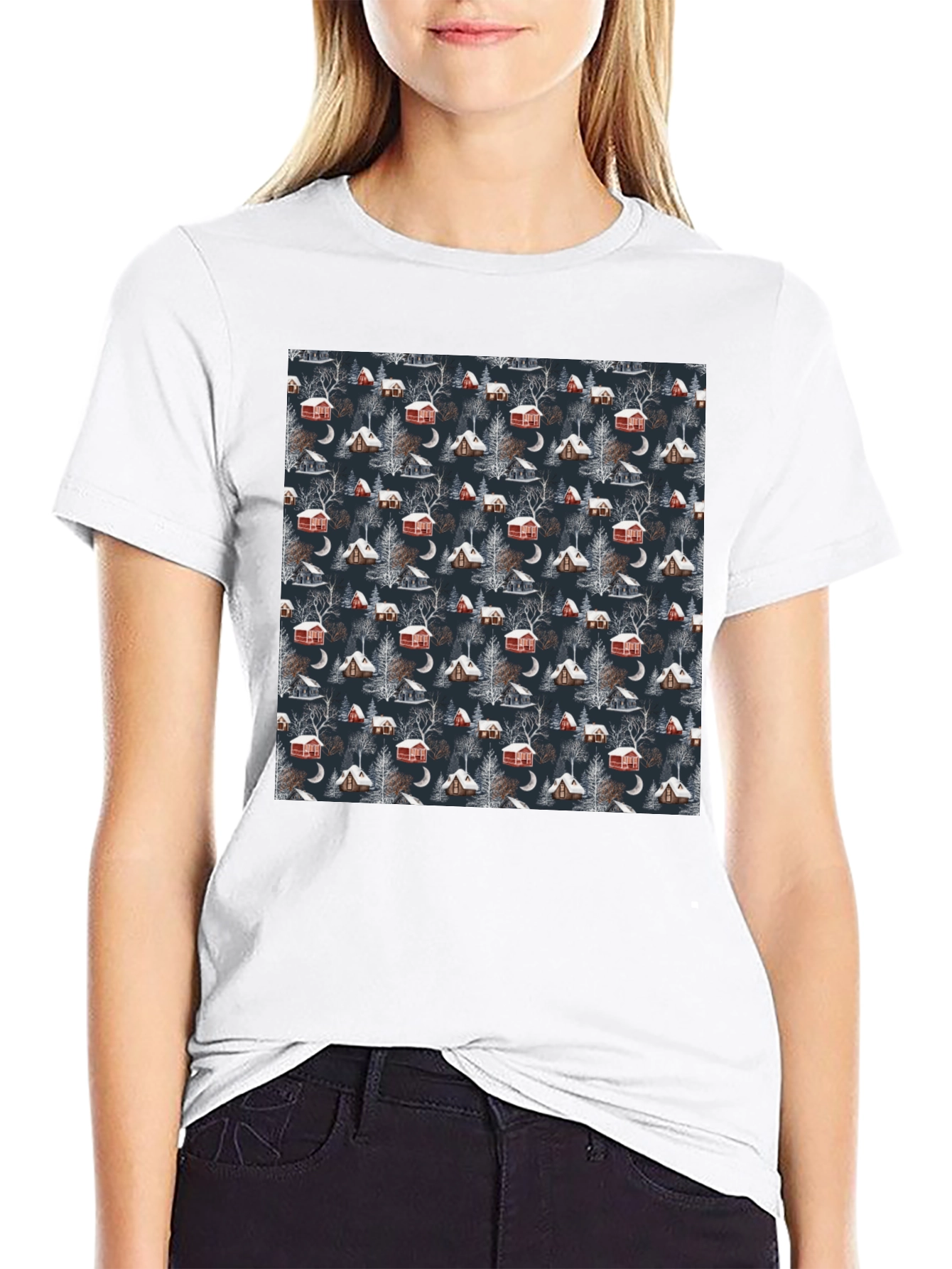 Winter Cabin Pattern T-Shirt - Cozy Style