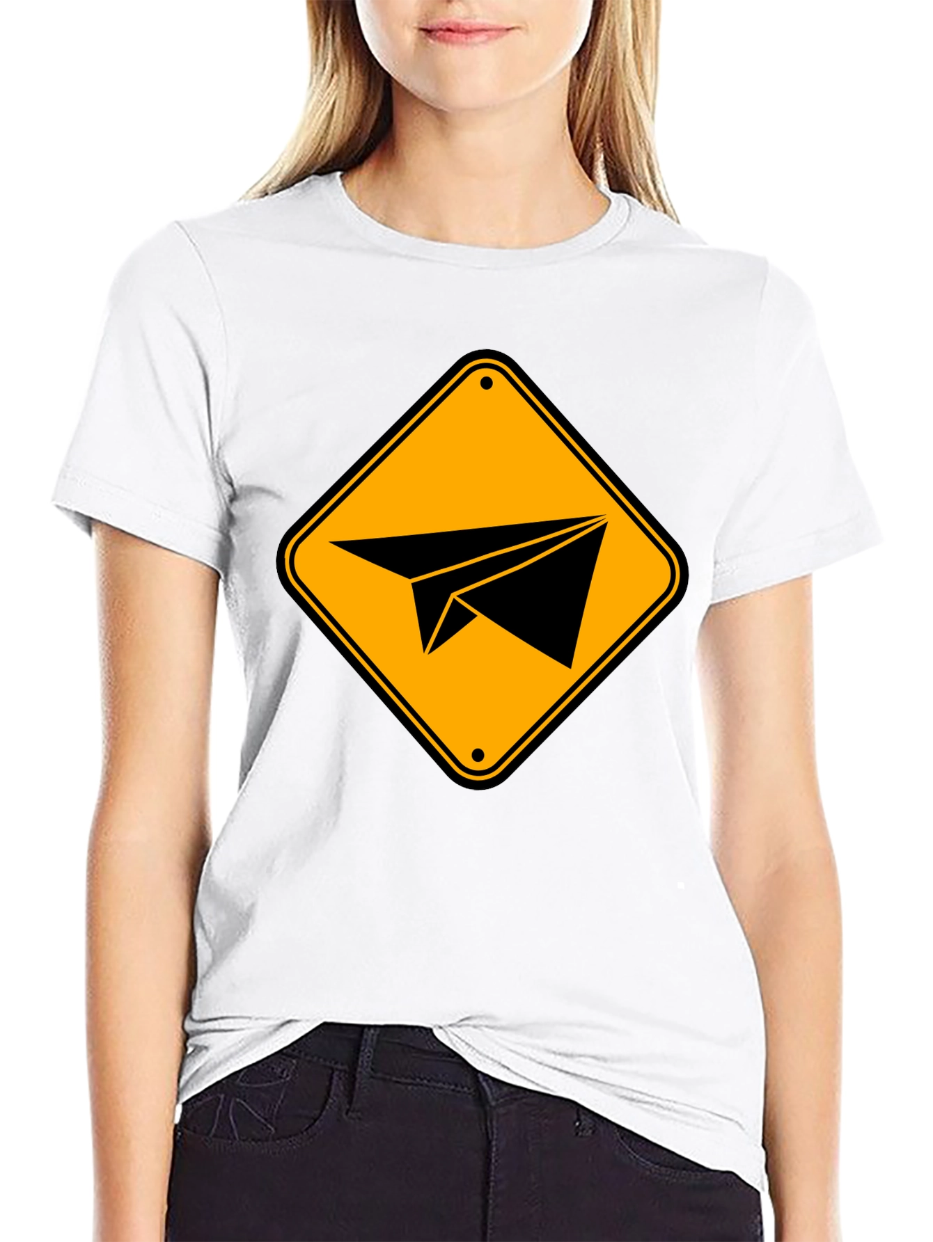 Paper Airplane Sign Graphic T-Shirt - Black