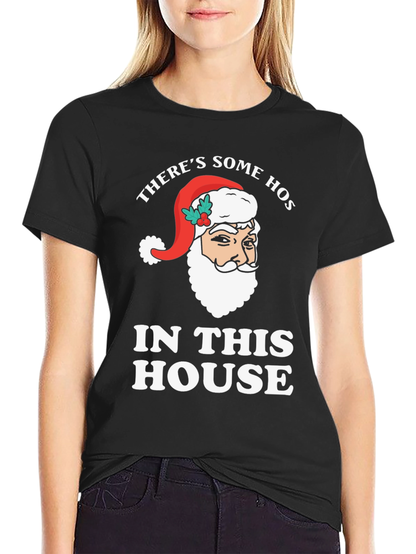 Theres Some Hos Santa Black T-Shirt