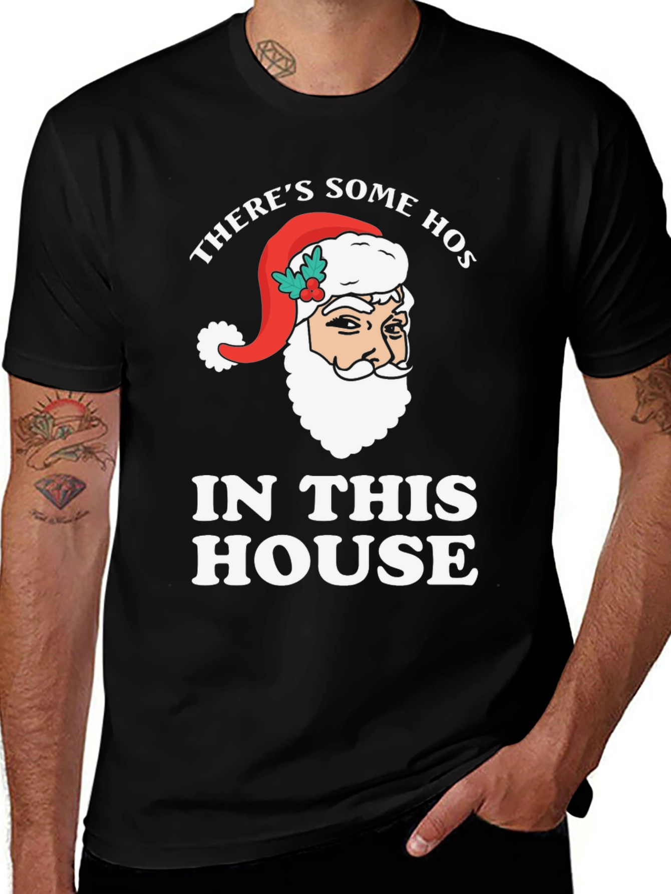 Theres Some Hos Santa Black T-Shirt