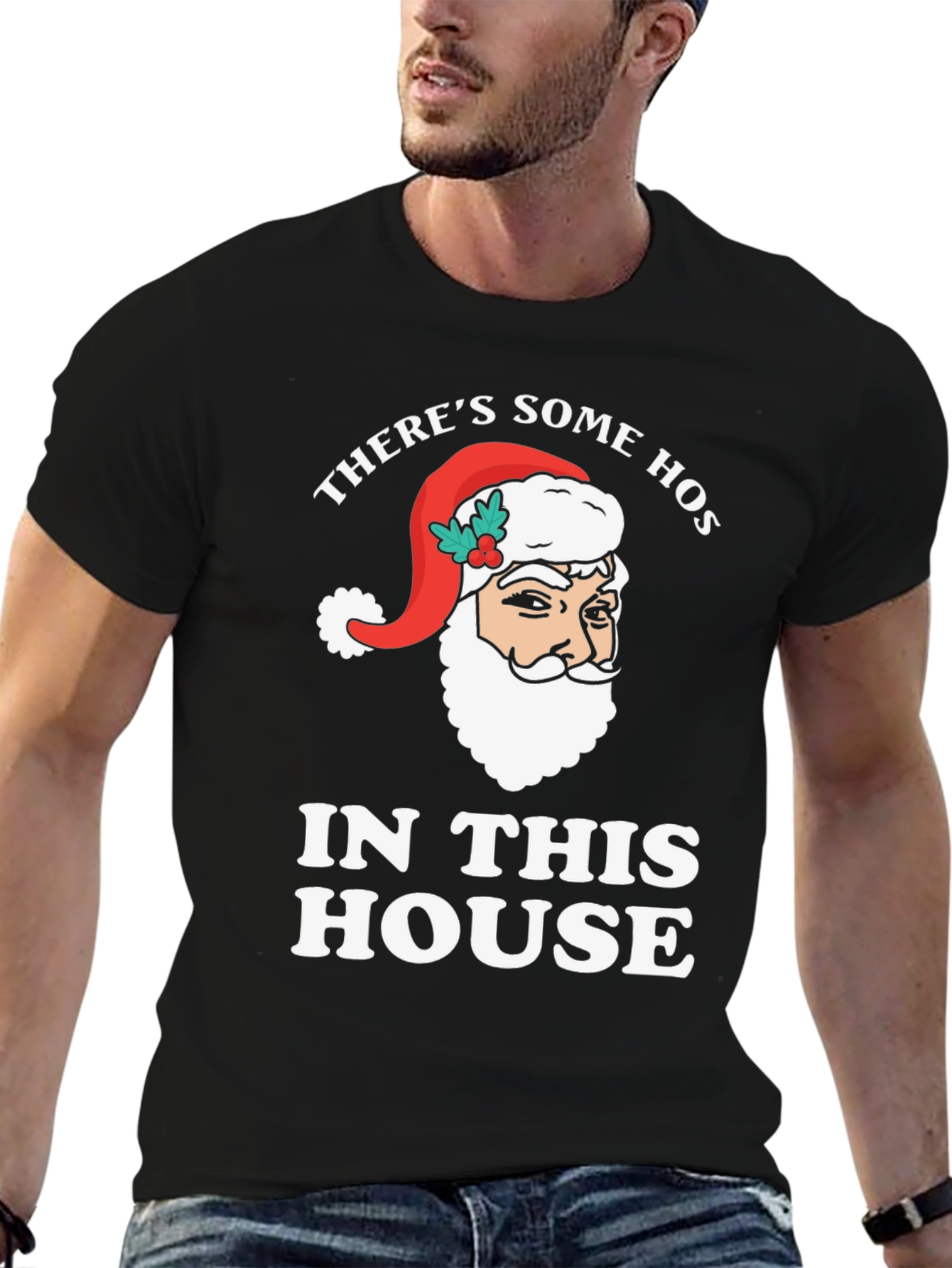 Theres Some Hos Santa Black T-Shirt