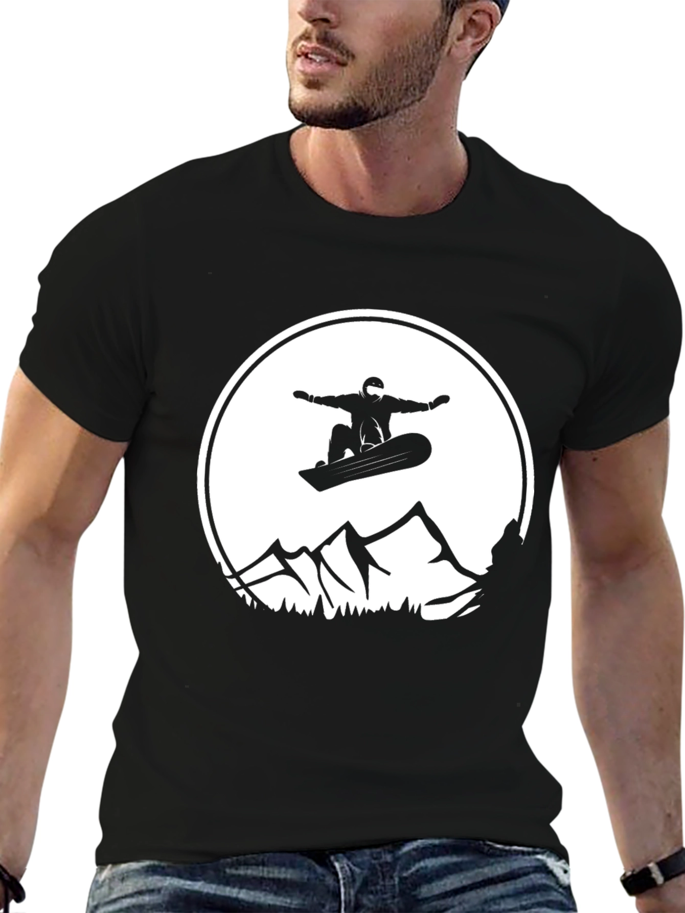 Snowboarder Graphic Tee - Black Cotton Comfort