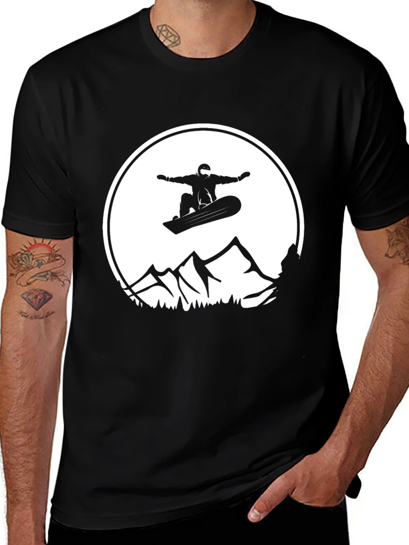 Snowboarder Graphic Tee - Black Cotton Comfort