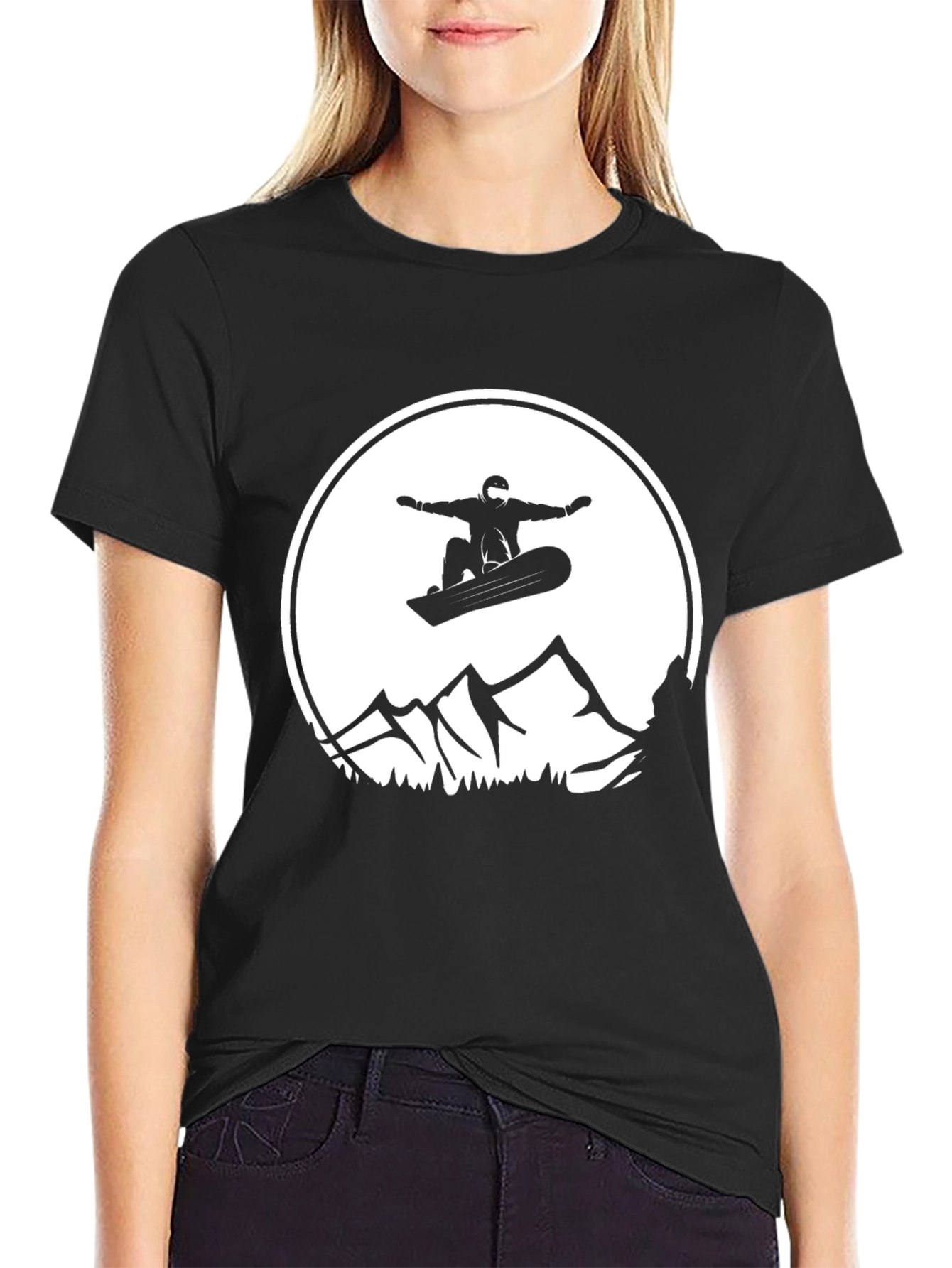 Snowboarder Graphic Tee - Black Cotton Comfort