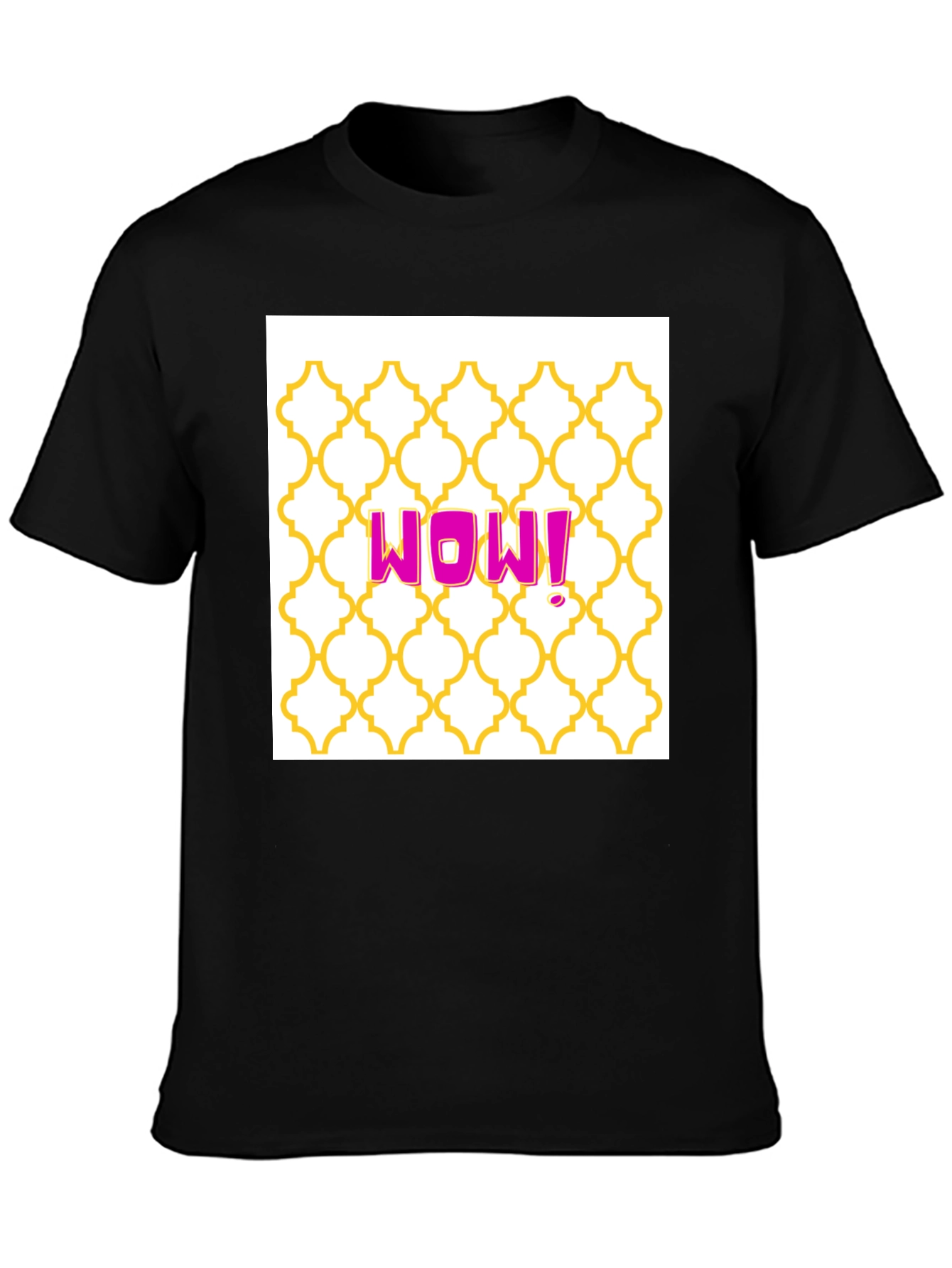 WOW! Graphic Tee - Trendy Pattern Black T-Shirt