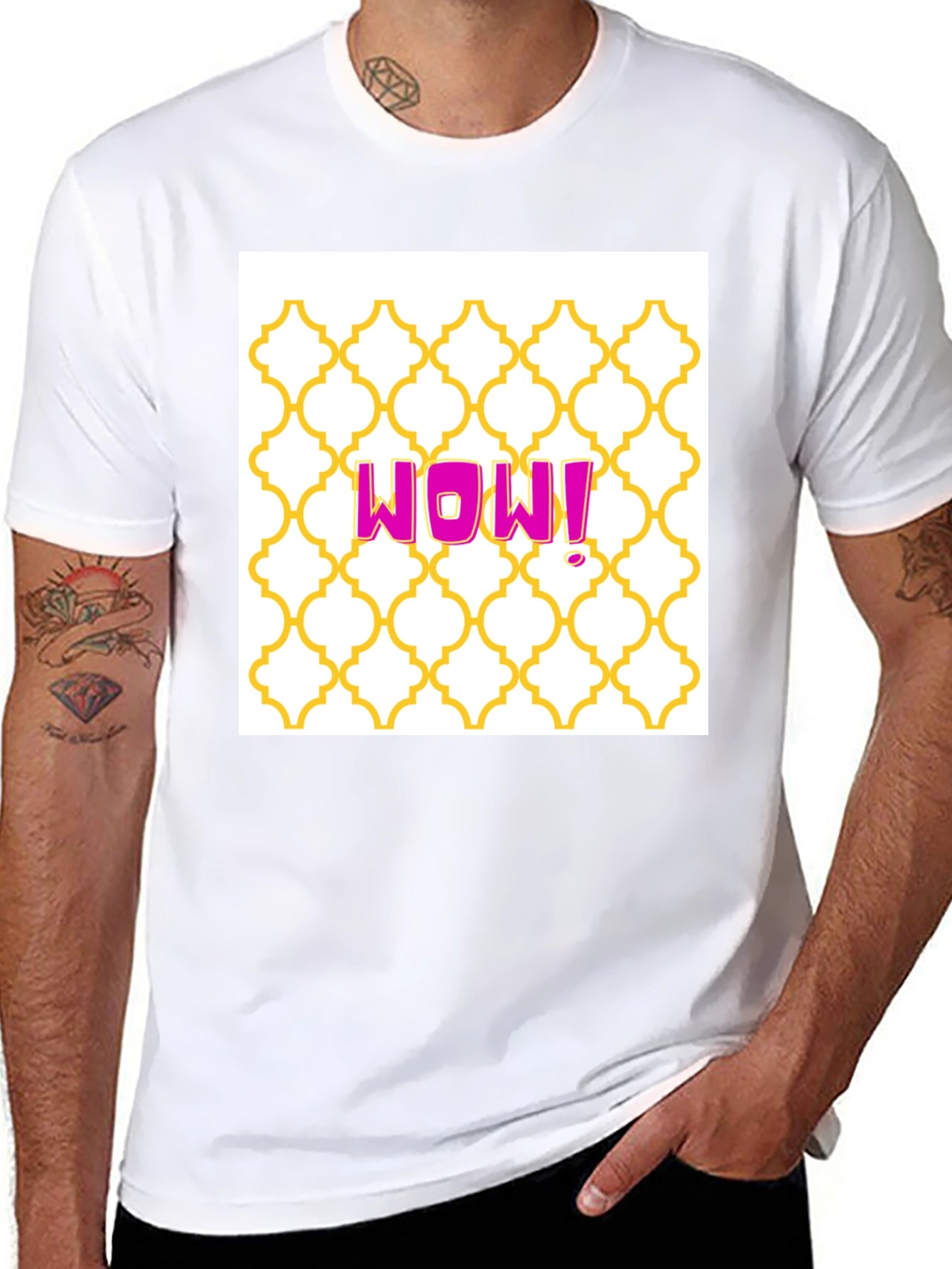 WOW! Graphic Tee - Trendy Pattern Black T-Shirt