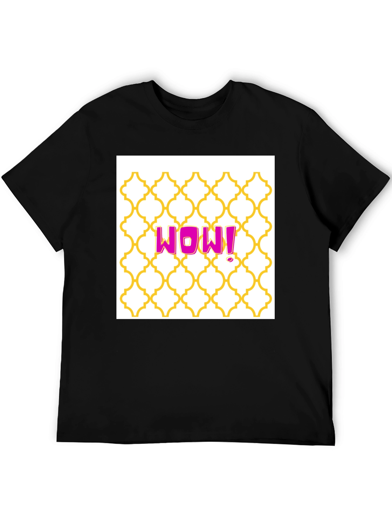 WOW! Graphic Tee - Trendy Pattern Black T-Shirt