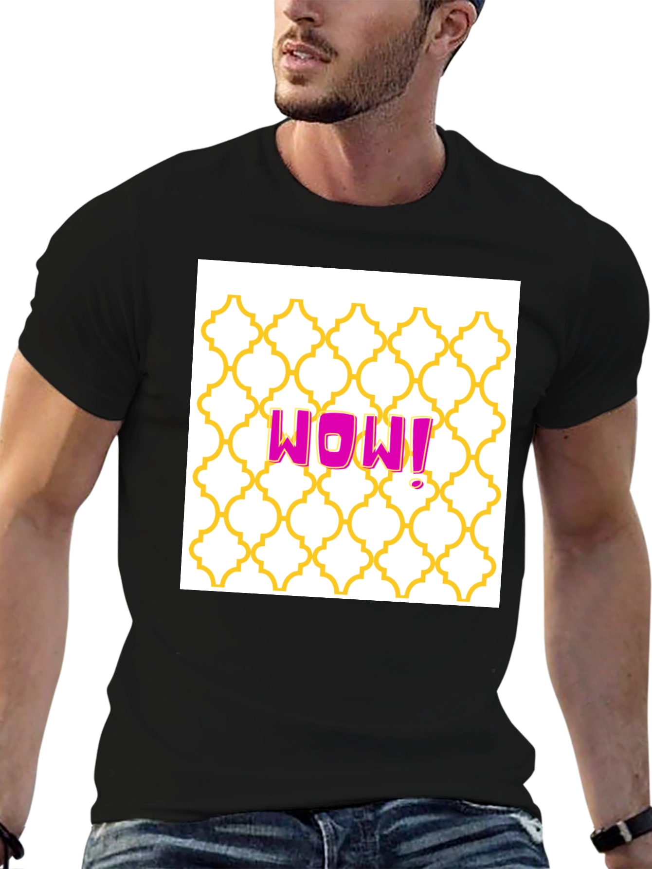 WOW! Graphic Tee - Trendy Pattern Black T-Shirt