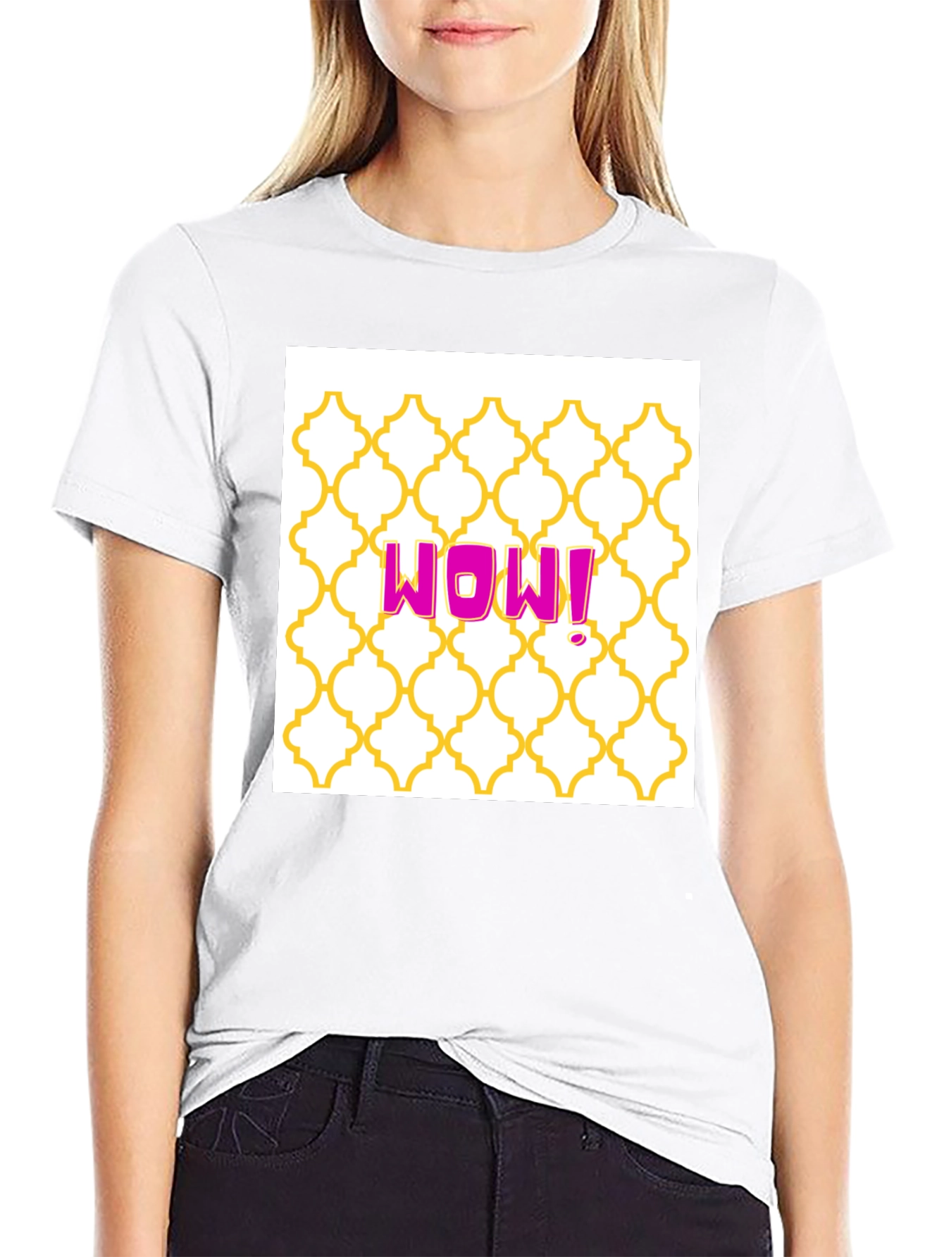 WOW! Graphic Tee - Trendy Pattern Black T-Shirt