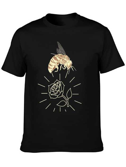 Bee and Rose Graphic Tee - Black Casual T-Shirt
