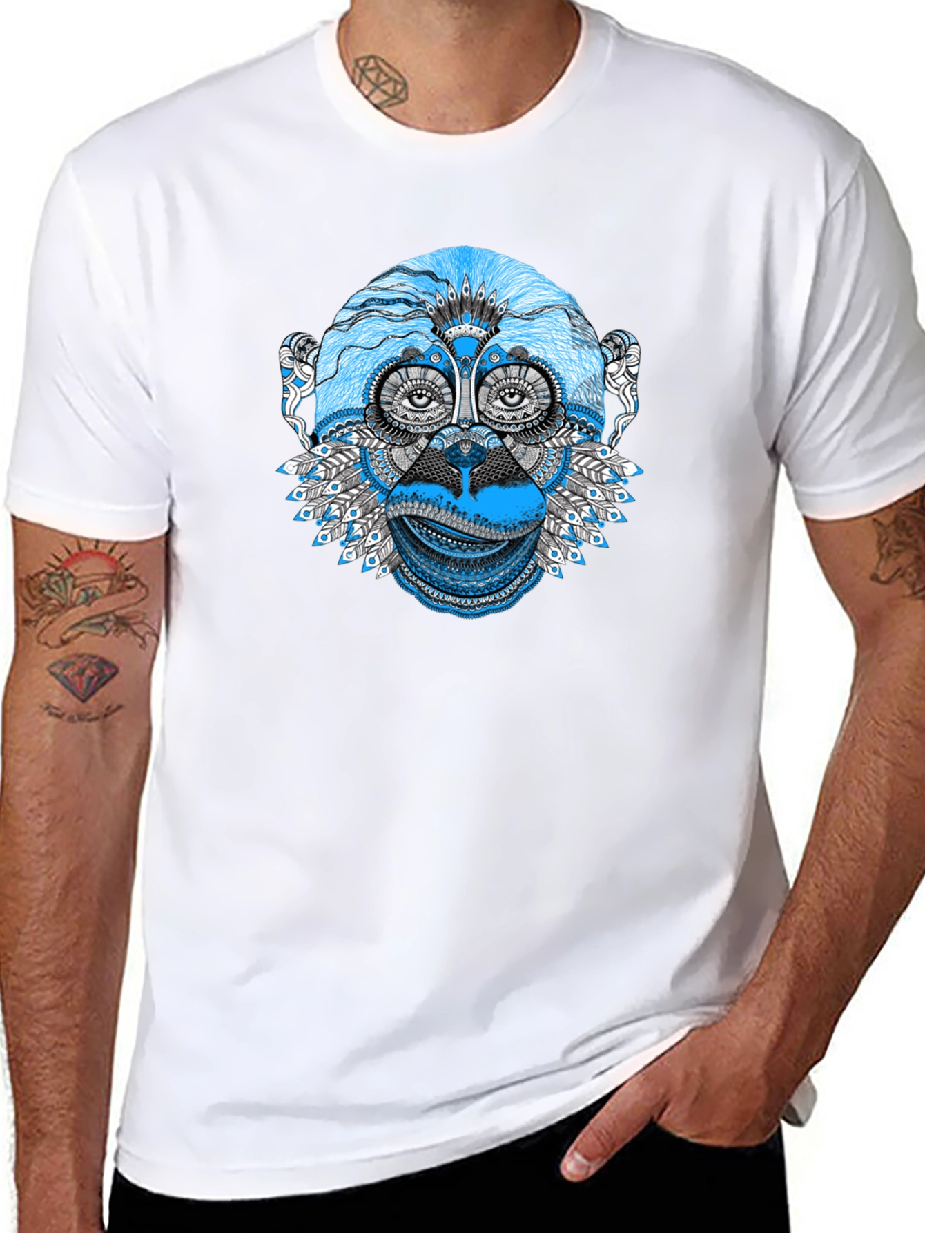 Abstract Monkey Graphic Tee - Black Unisex T-Shirt