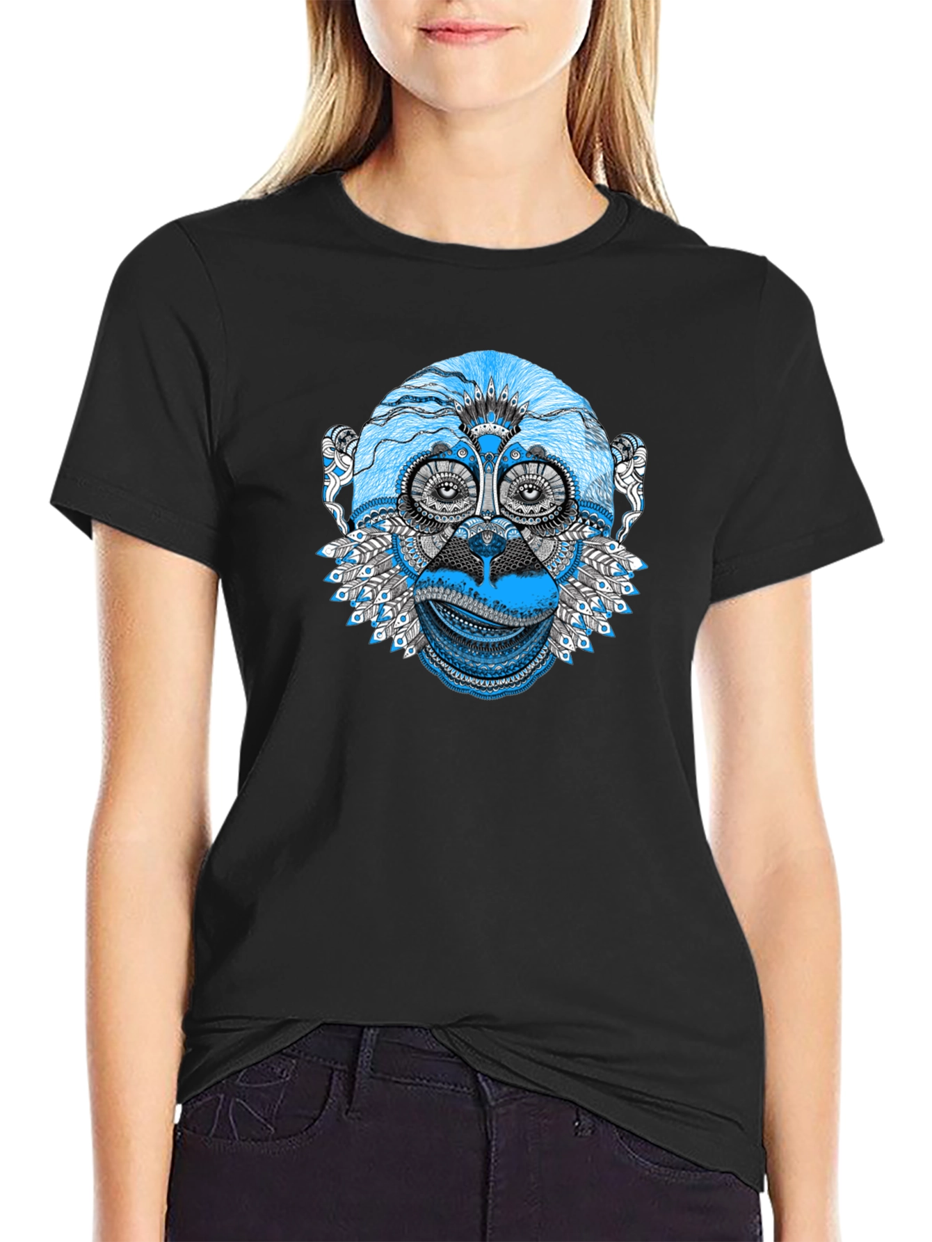 Abstract Monkey Graphic Tee - Black Unisex T-Shirt