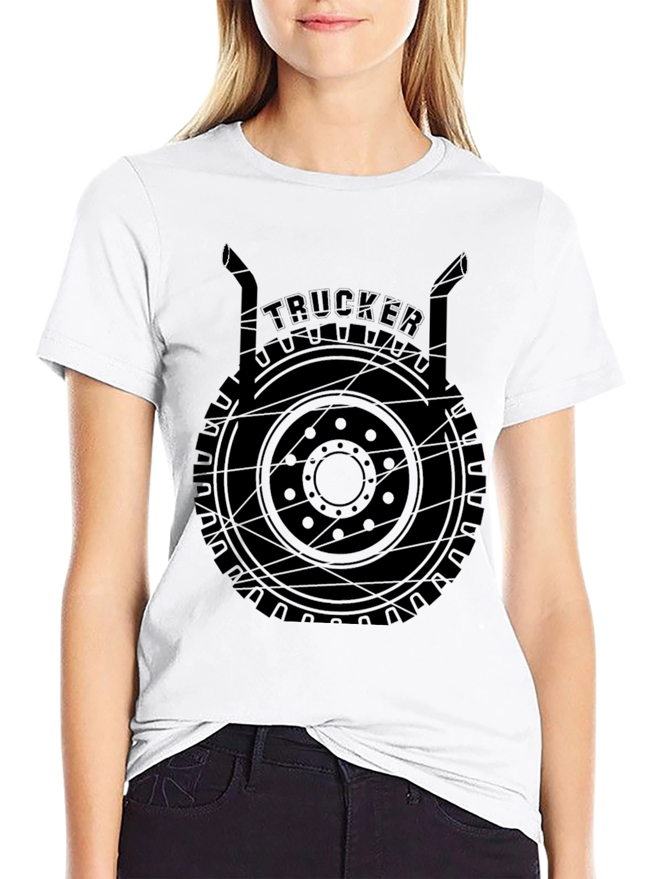 Trucker T-Shirt Black Graphic Tee