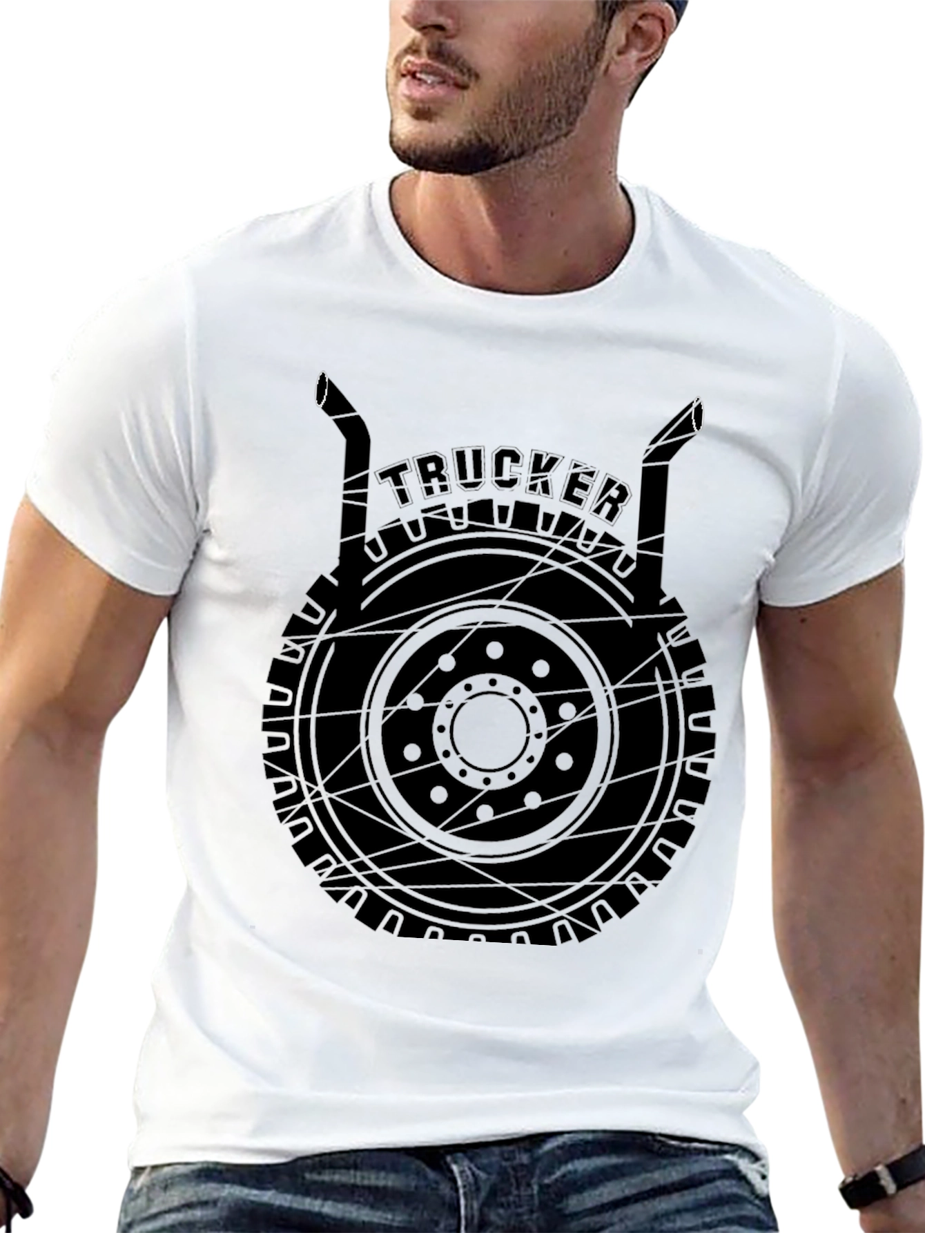 Trucker T-Shirt Black Graphic Tee