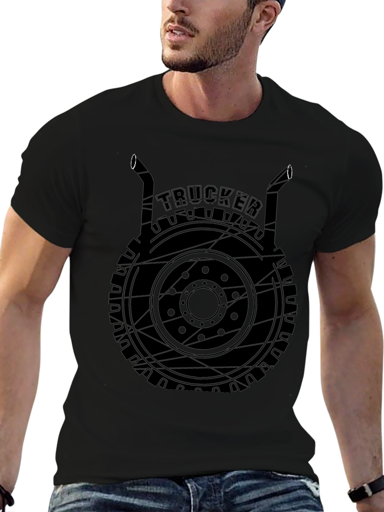 Trucker T-Shirt Black Graphic Tee