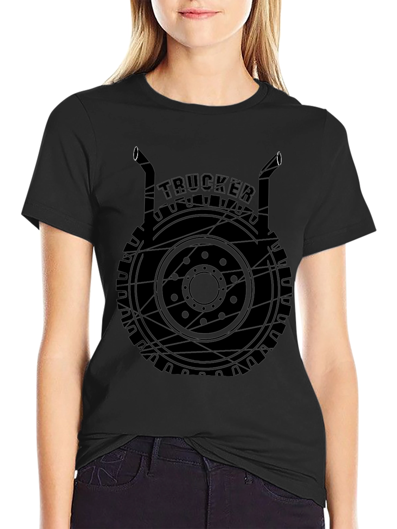 Trucker T-Shirt Black Graphic Tee
