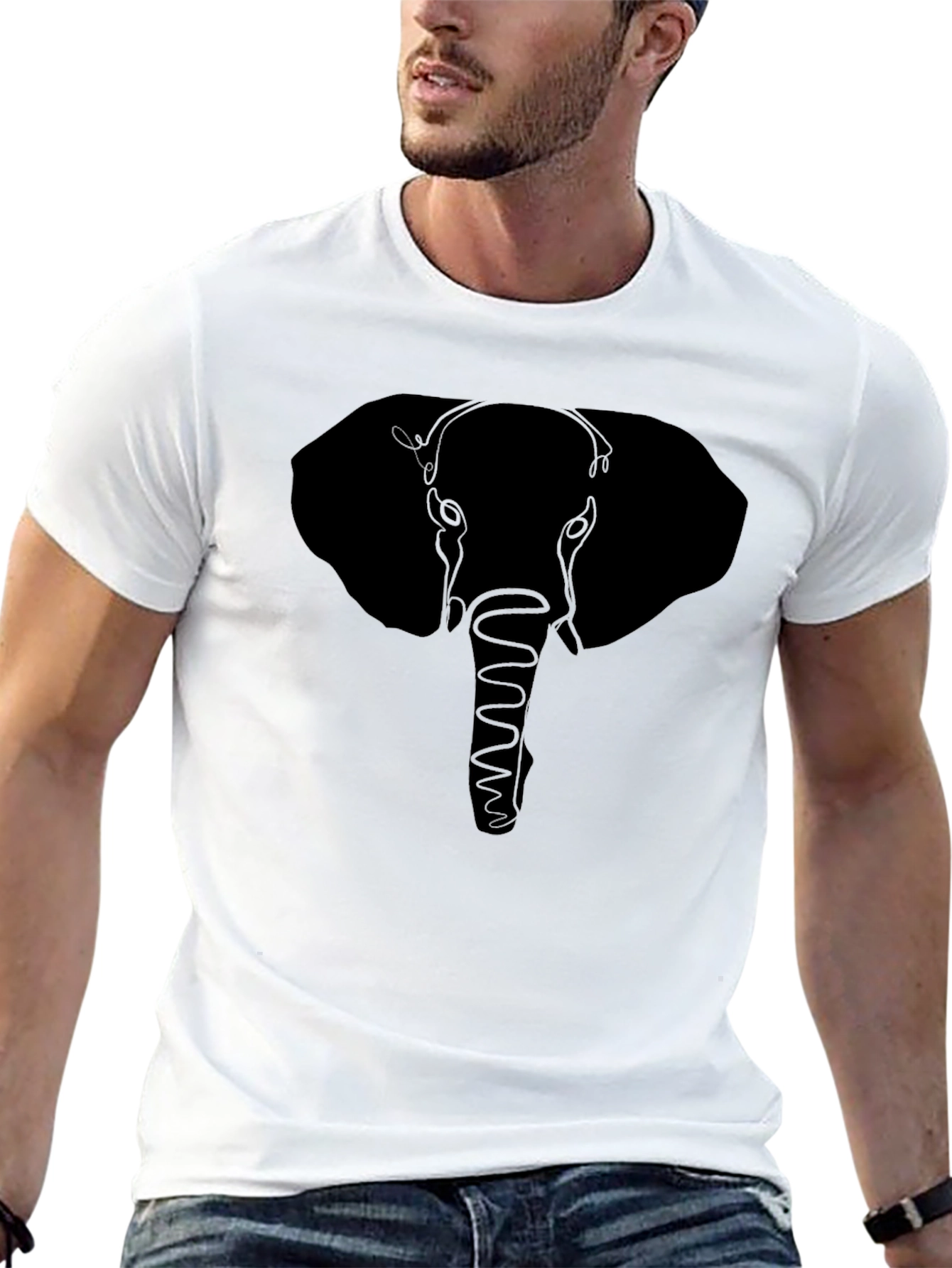 Elephant Outline Graphic Tee - Mens Black T-Shirt