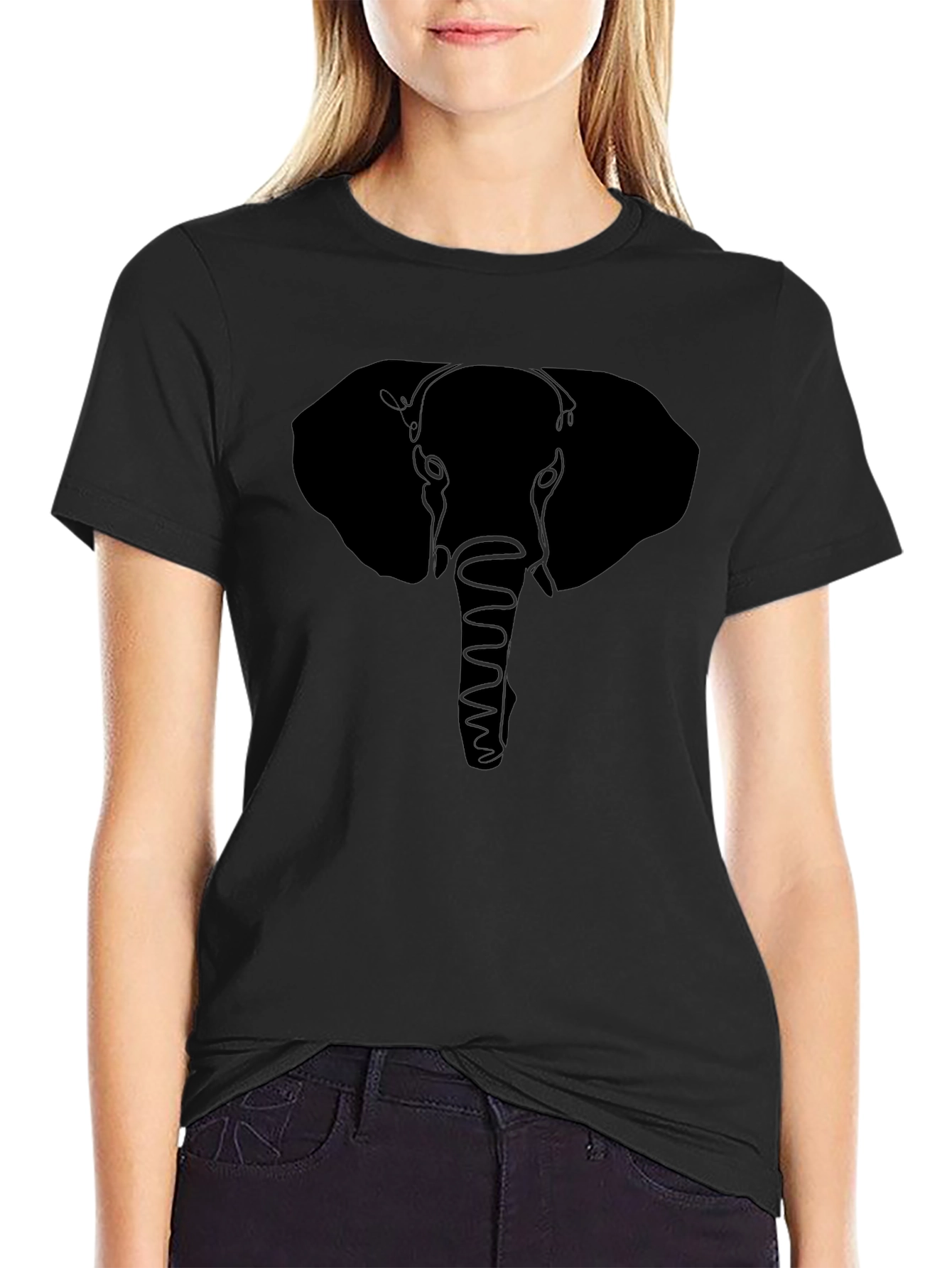 Elephant Outline Graphic Tee - Mens Black T-Shirt