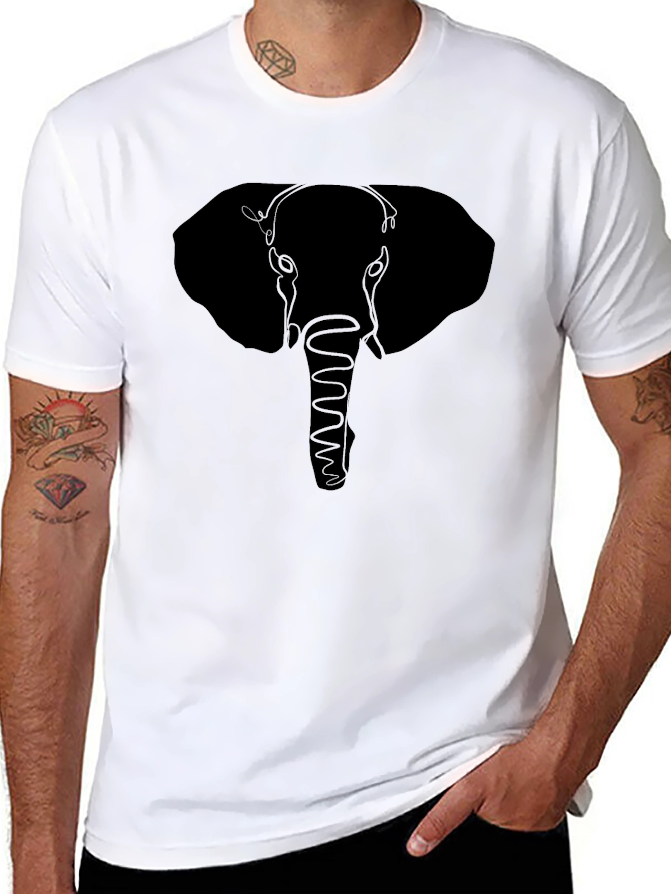 Elephant Outline Graphic Tee - Mens Black T-Shirt