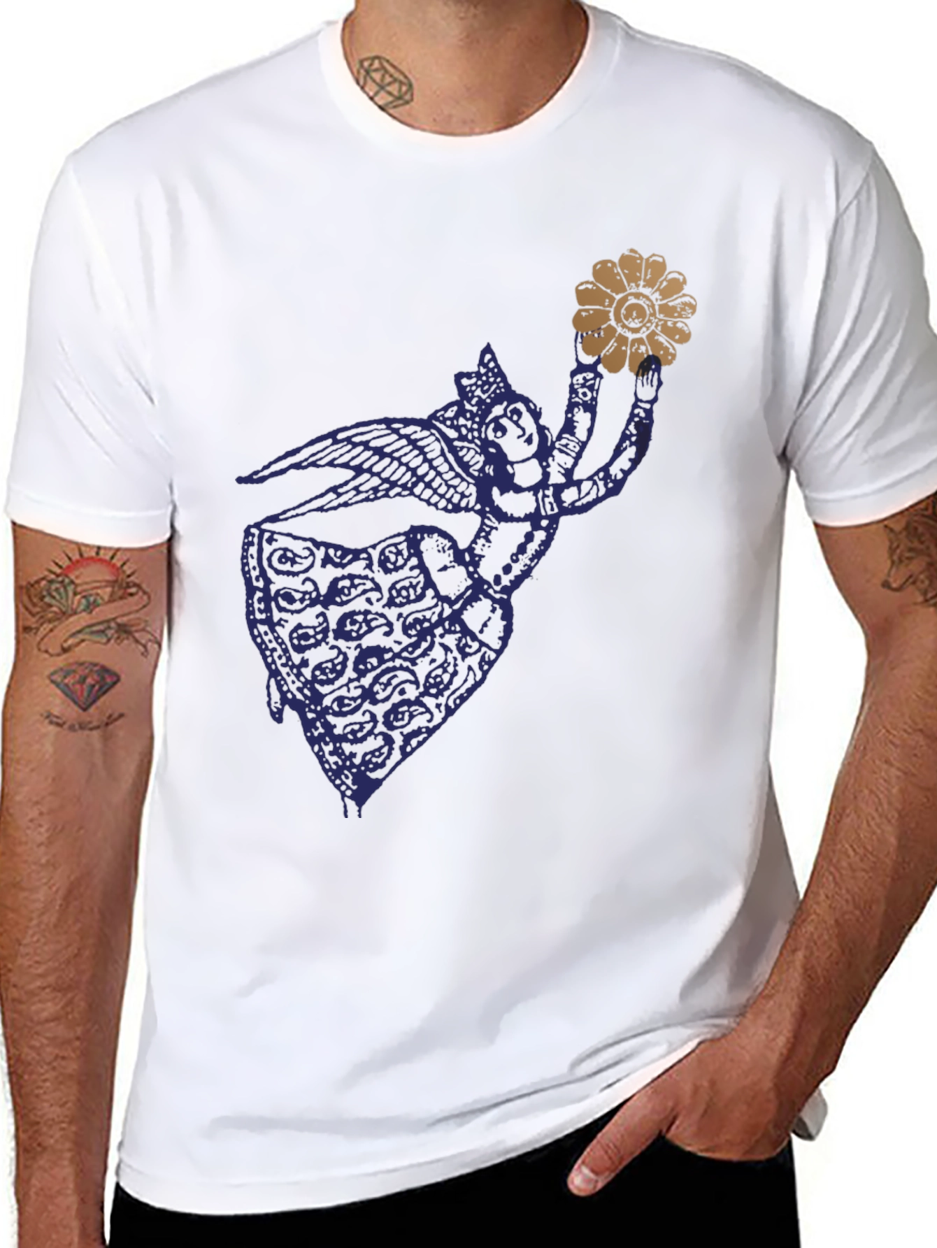 Black Graphic T-Shirt with Angel Design