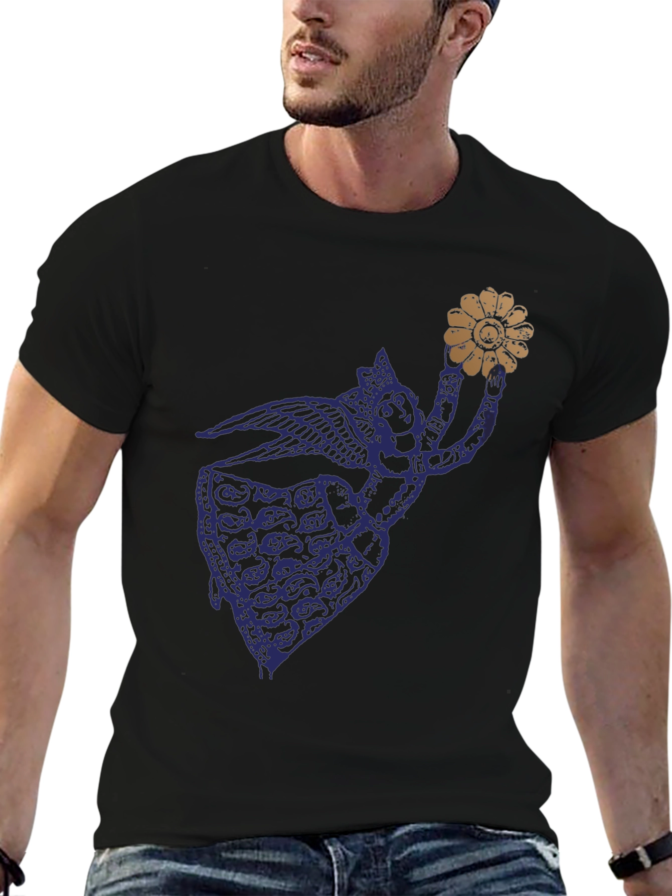Black Graphic T-Shirt with Angel Design