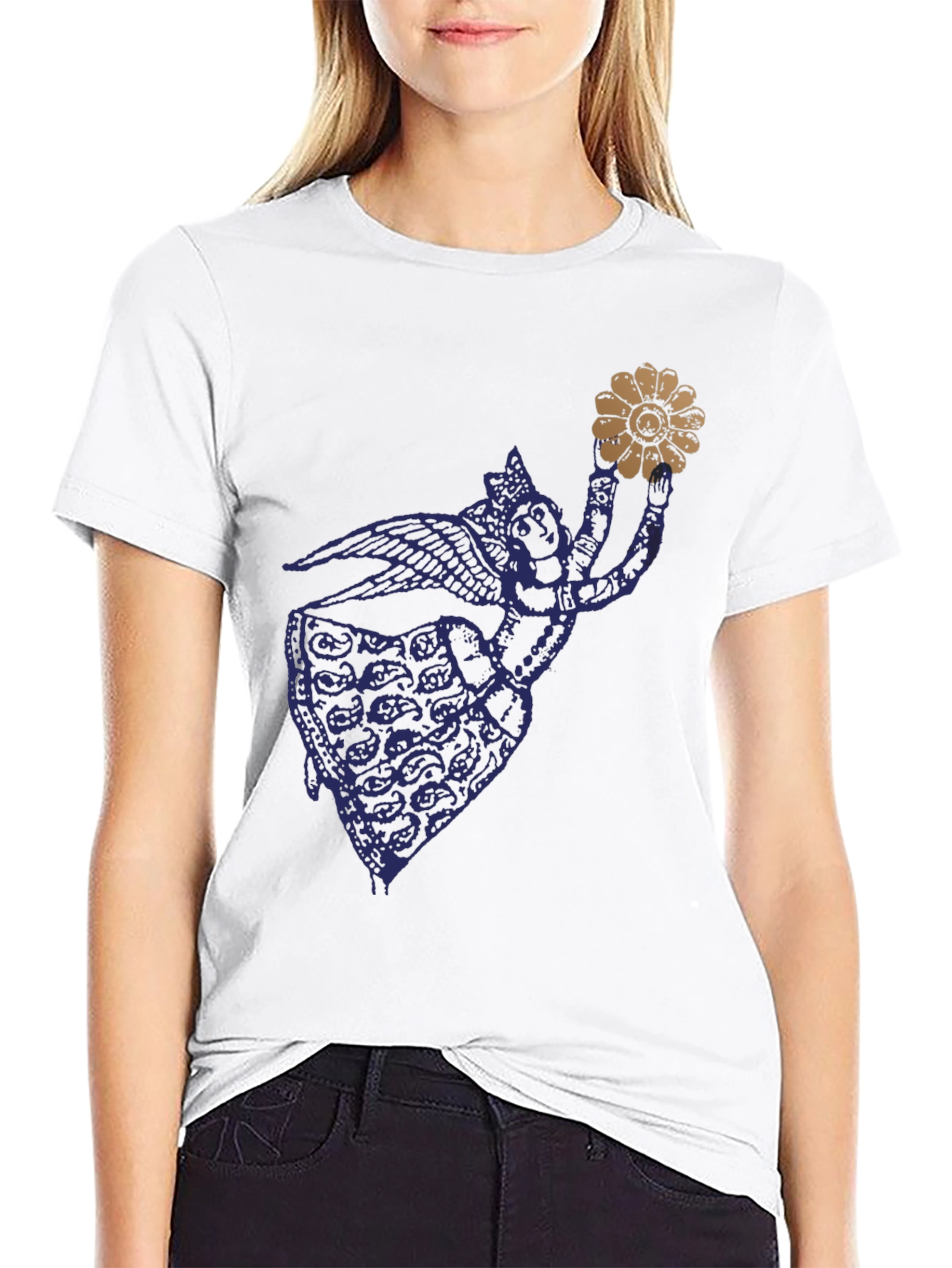 Black Graphic T-Shirt with Angel Design