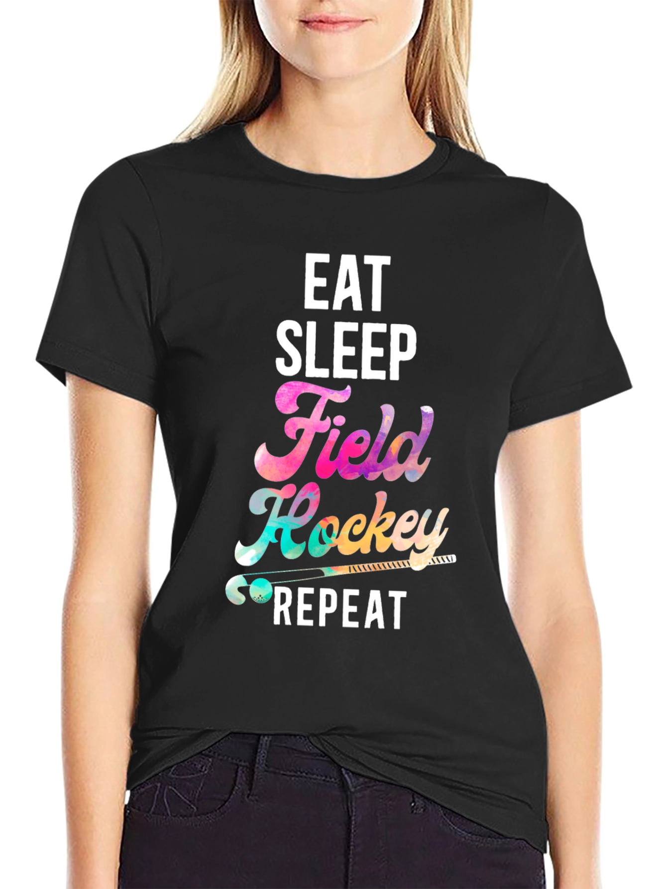 Eat Sleep Field Hockey Repeat Black T-Shirt