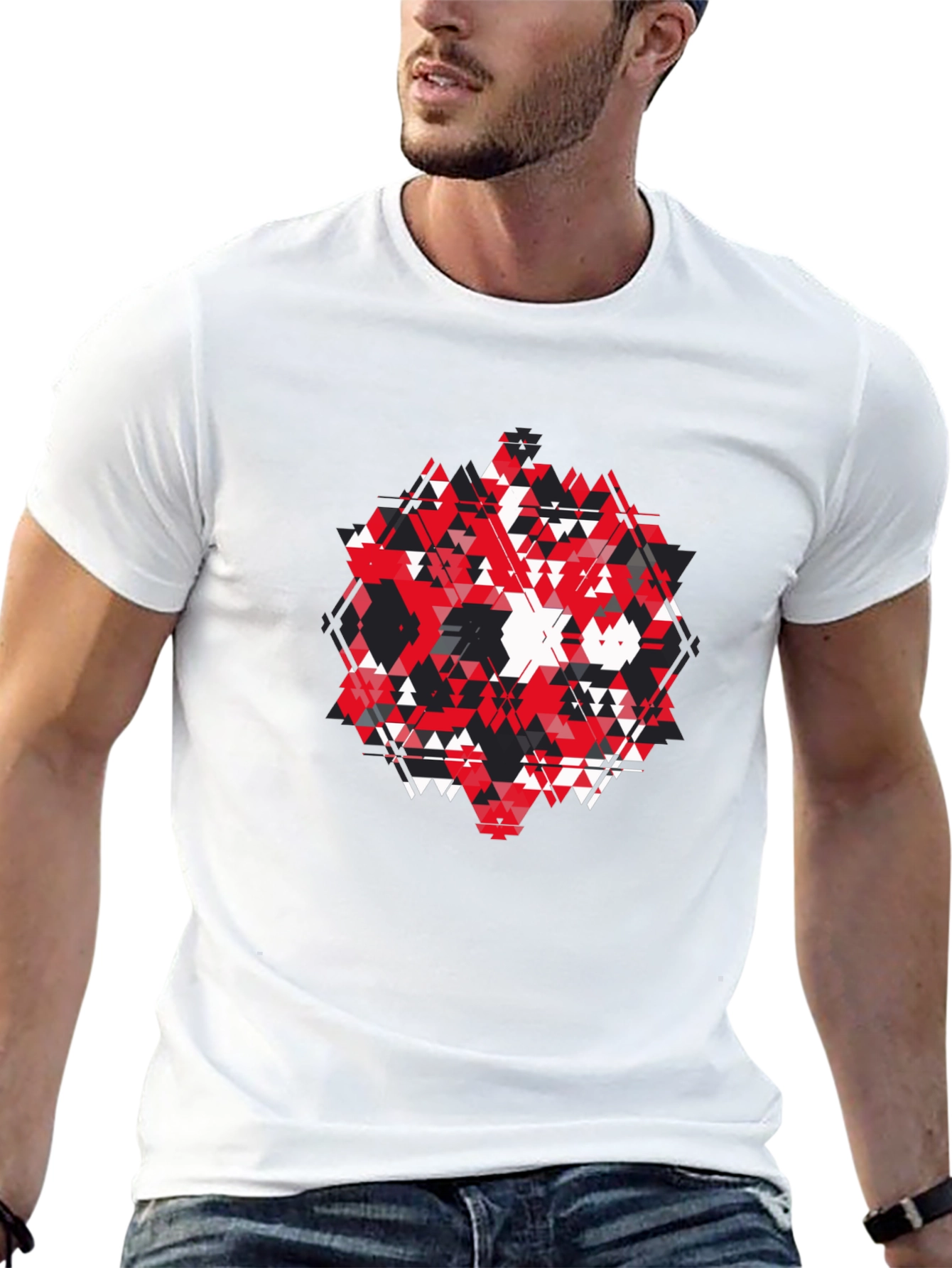 Abstract Geometric Triangle Graphic Print Black T-Shirt