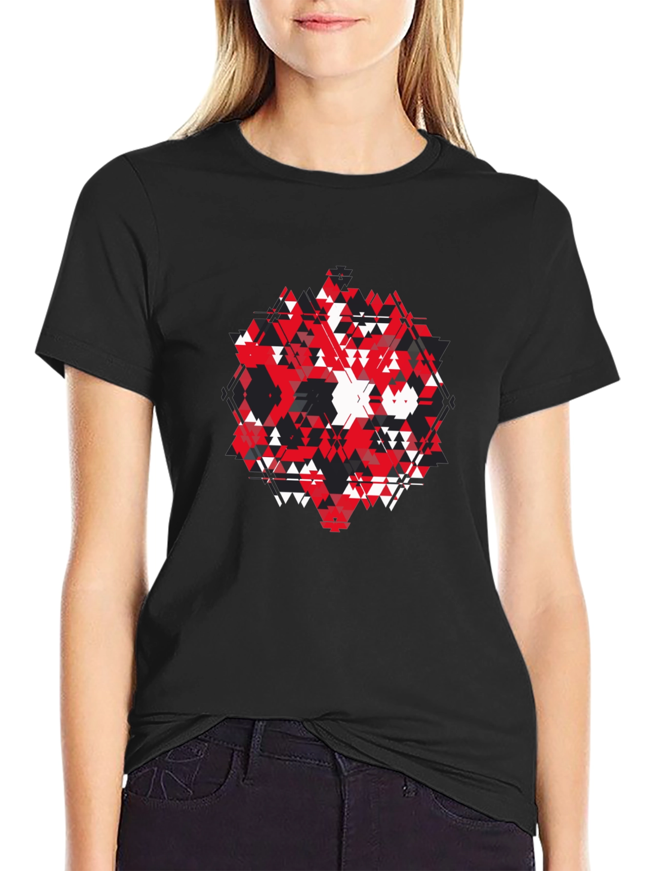 Abstract Geometric Triangle Graphic Print Black T-Shirt