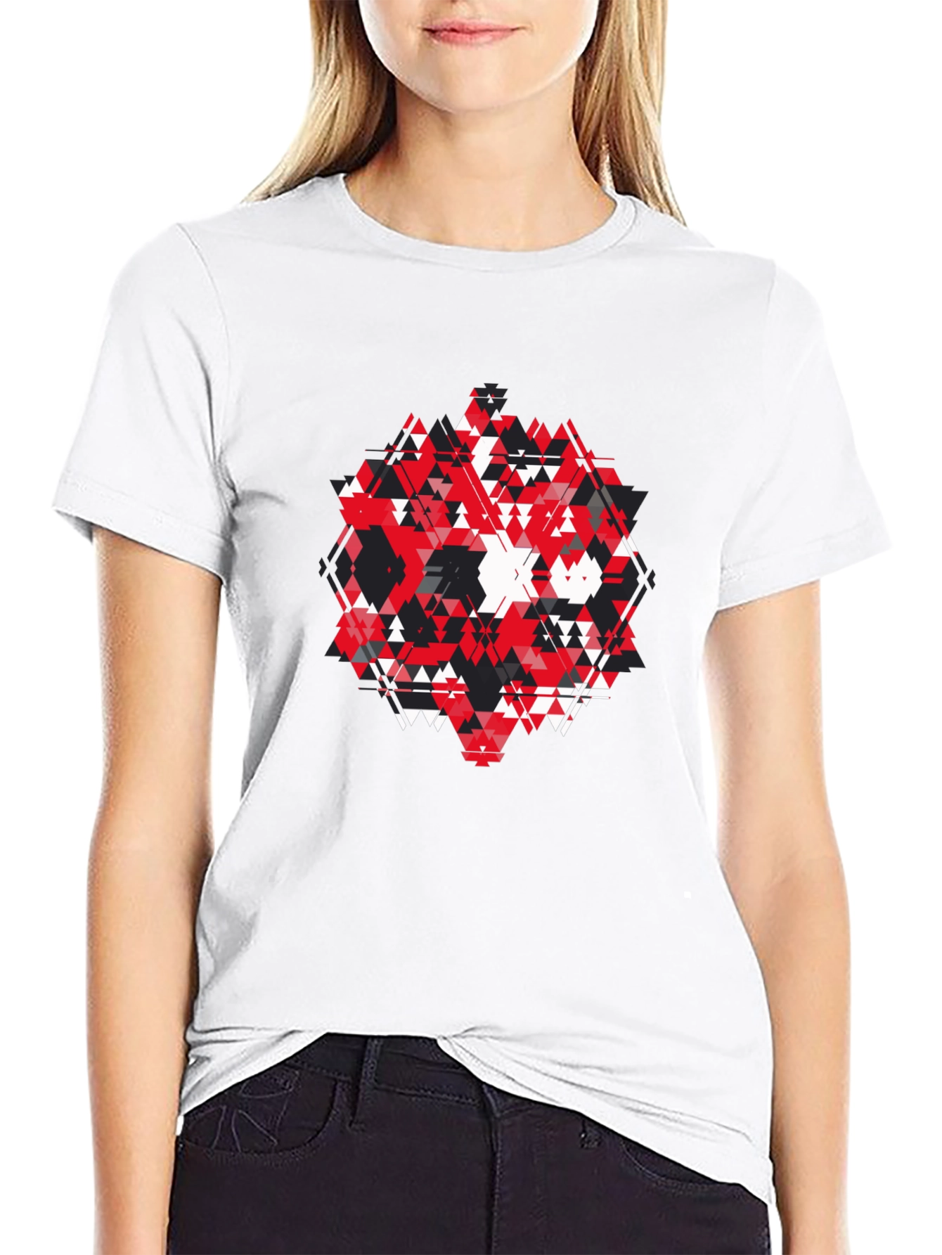 Abstract Geometric Triangle Graphic Print Black T-Shirt