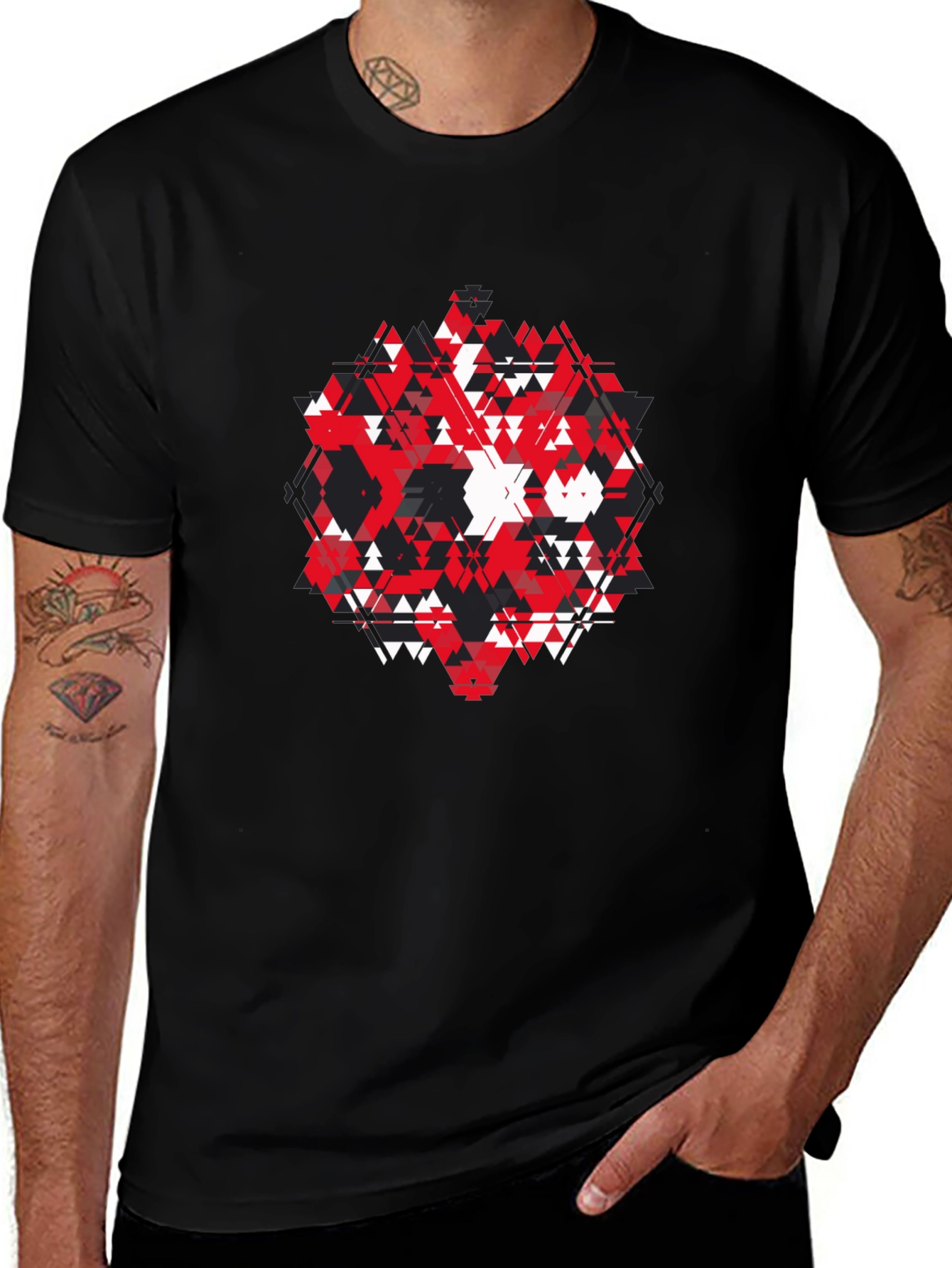 Abstract Geometric Triangle Graphic Print Black T-Shirt