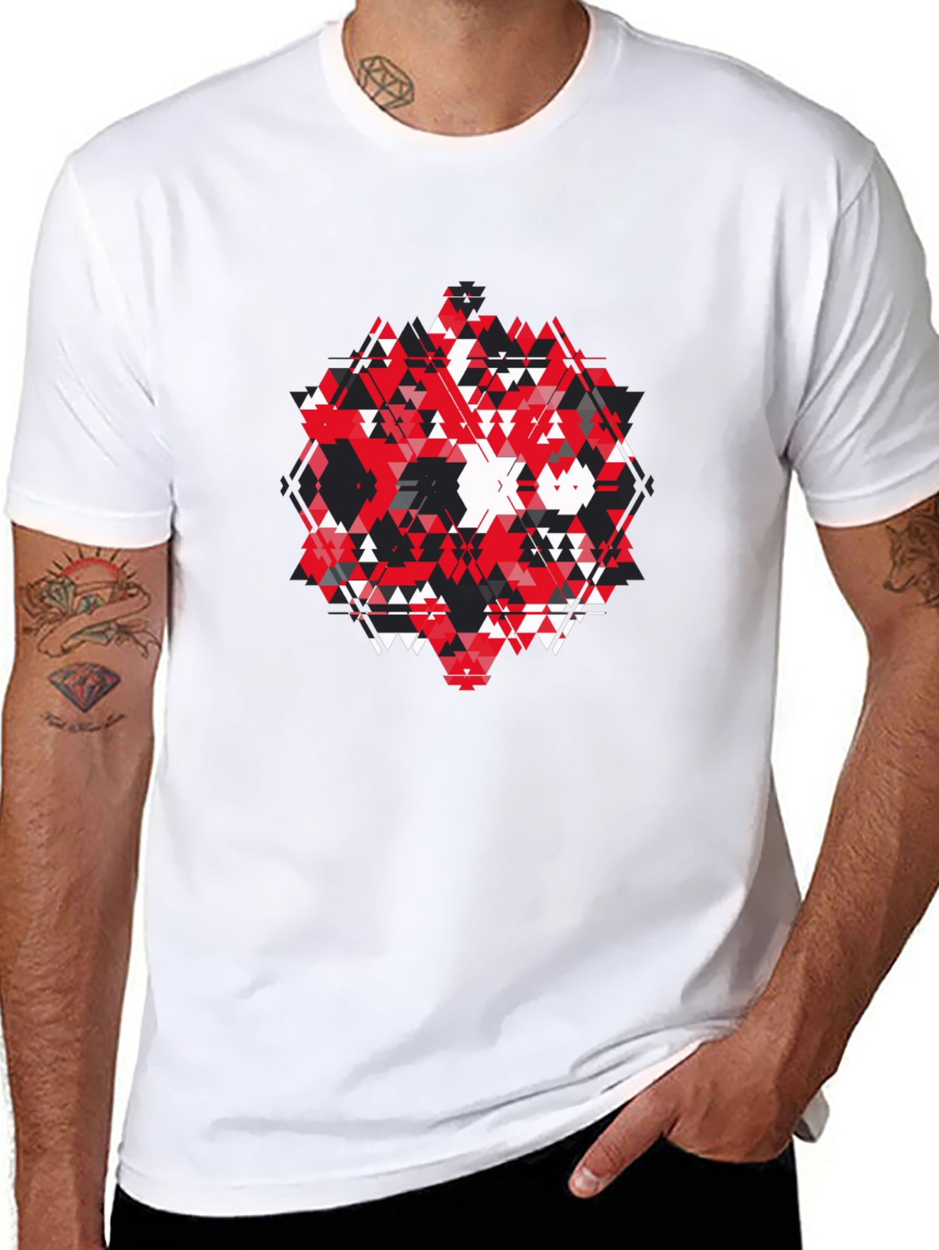 Abstract Geometric Triangle Graphic Print Black T-Shirt