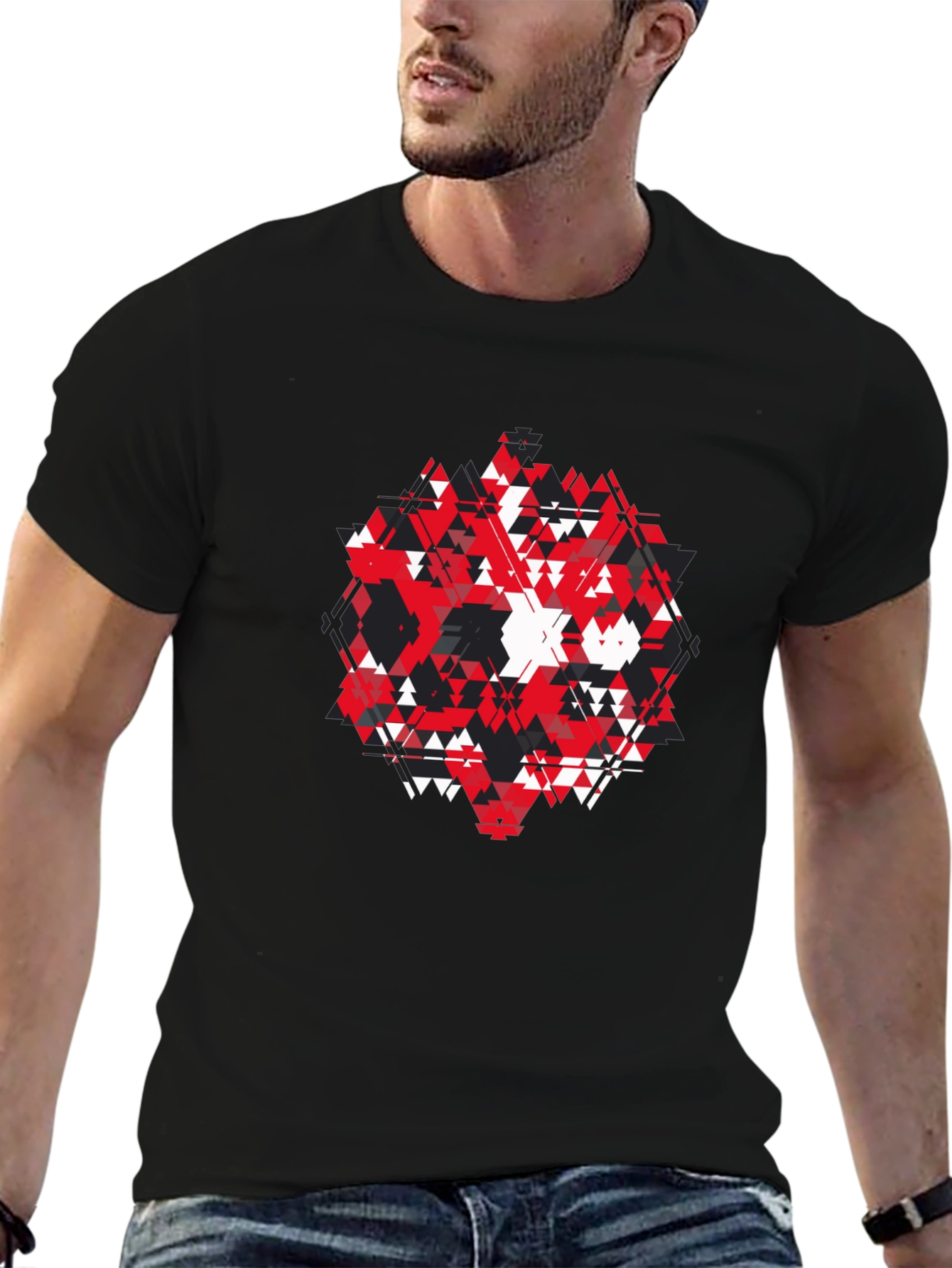Abstract Geometric Triangle Graphic Print Black T-Shirt