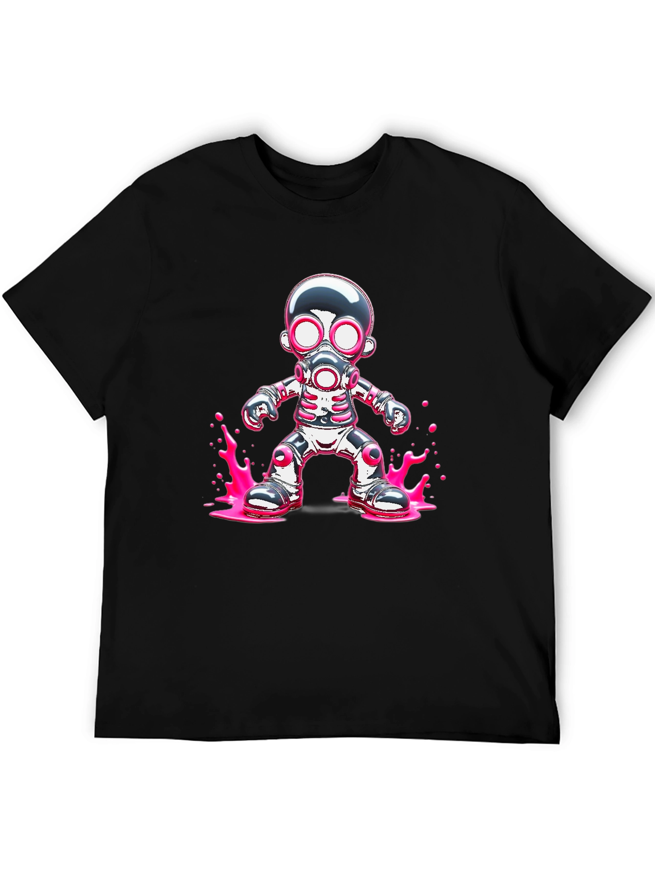 Cool Robot Gas Mask Graphic Black T-Shirt