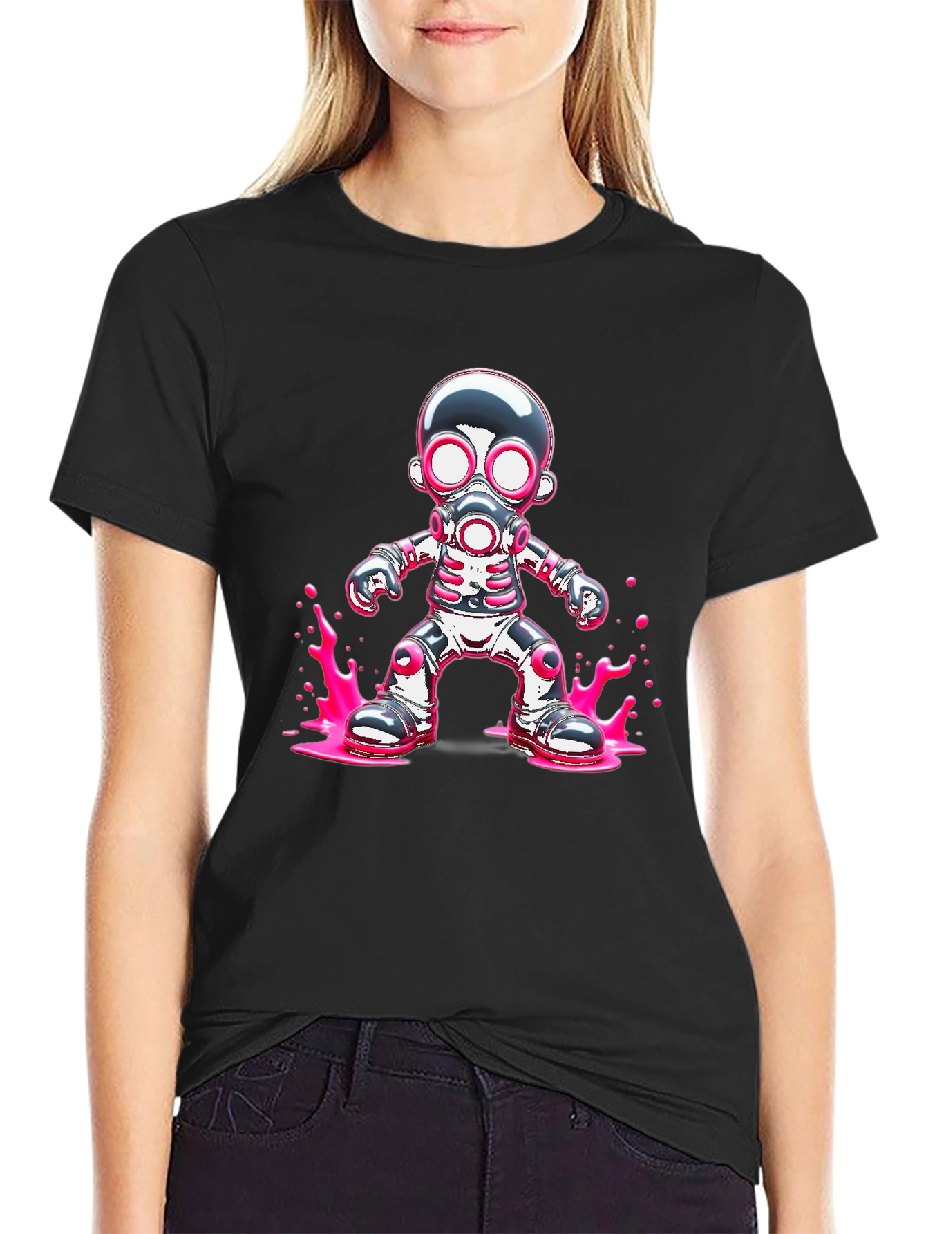 Cool Robot Gas Mask Graphic Black T-Shirt