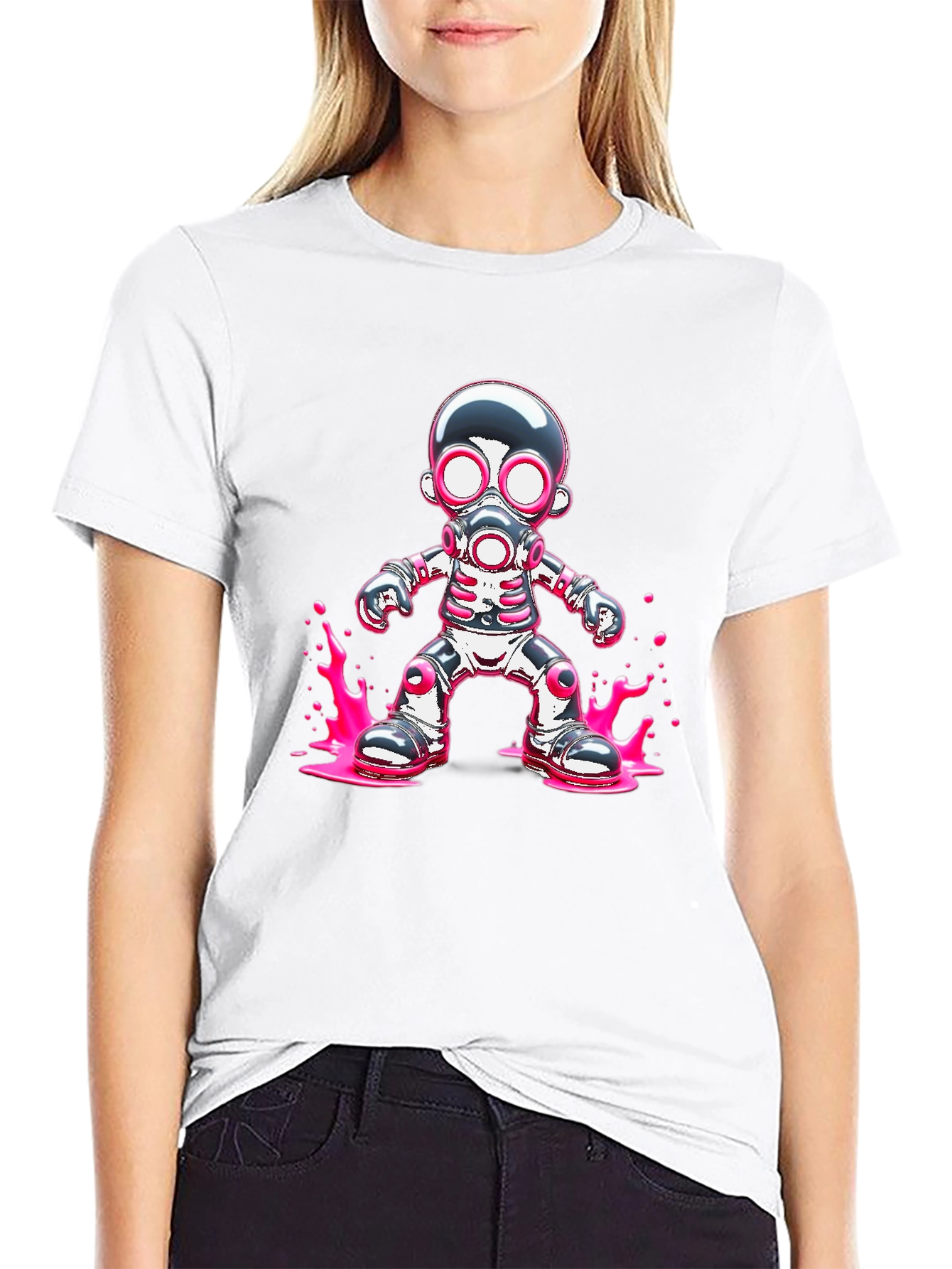 Cool Robot Gas Mask Graphic Black T-Shirt