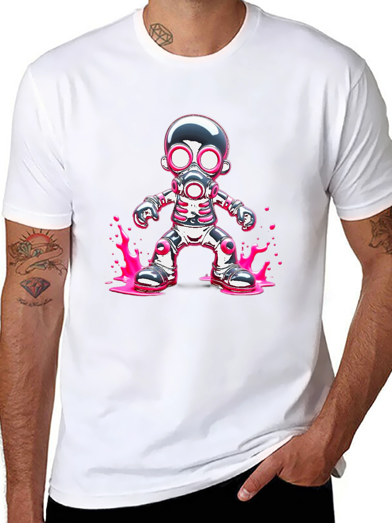 Cool Robot Gas Mask Graphic Black T-Shirt
