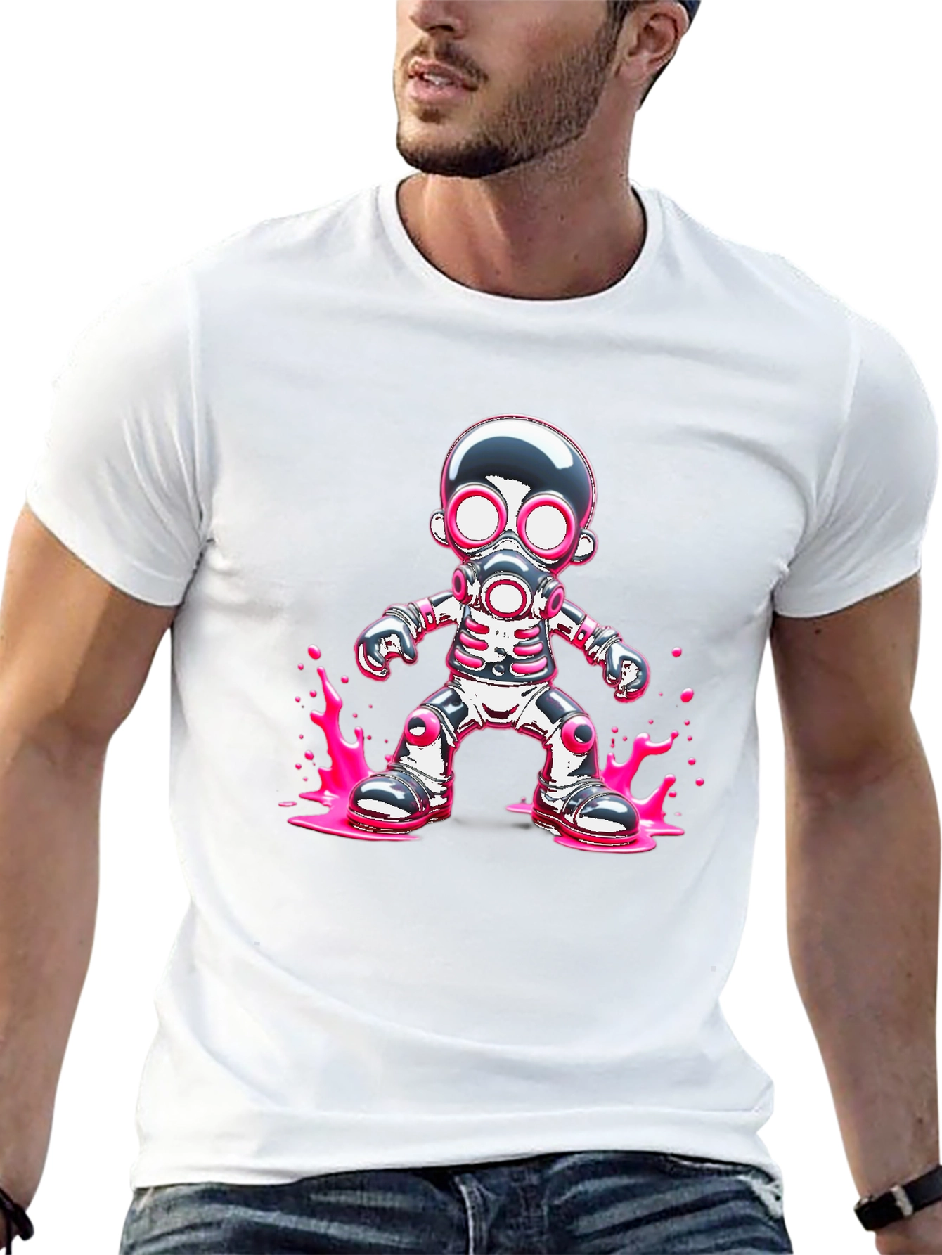 Cool Robot Gas Mask Graphic Black T-Shirt