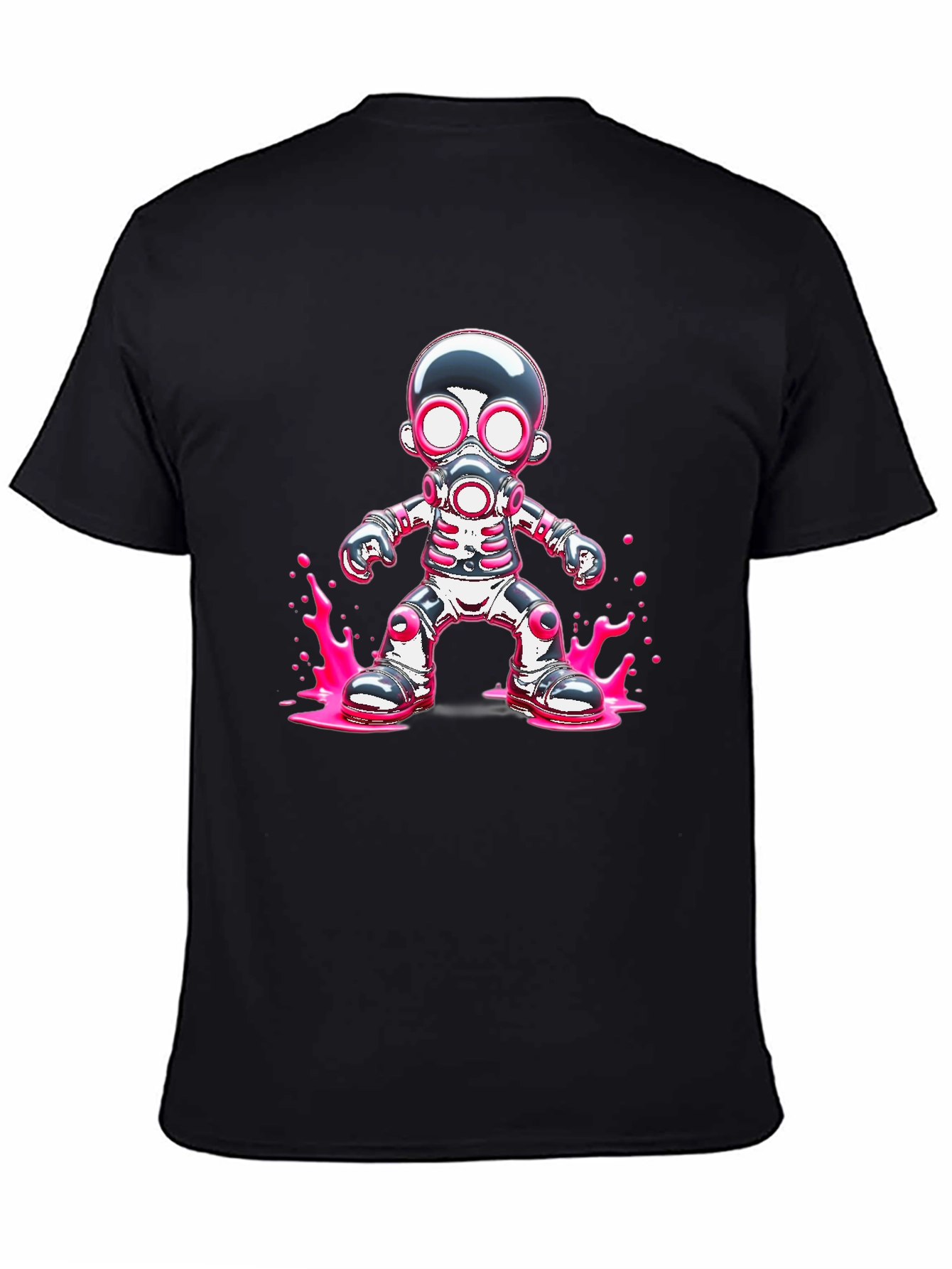 Cool Robot Gas Mask Graphic Black T-Shirt