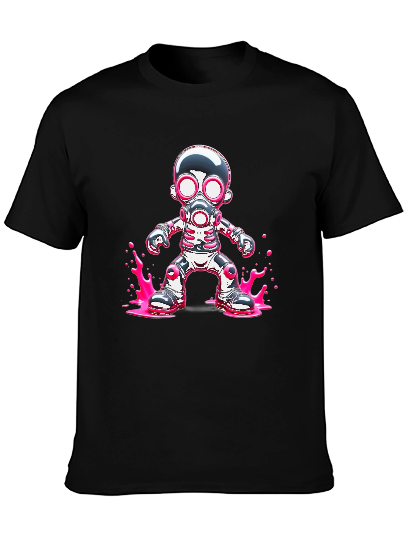 Cool Robot Gas Mask Graphic Black T-Shirt