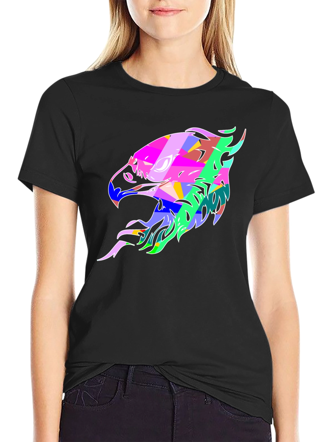 Abstract Eagle Graphic Print Black T-Shirt