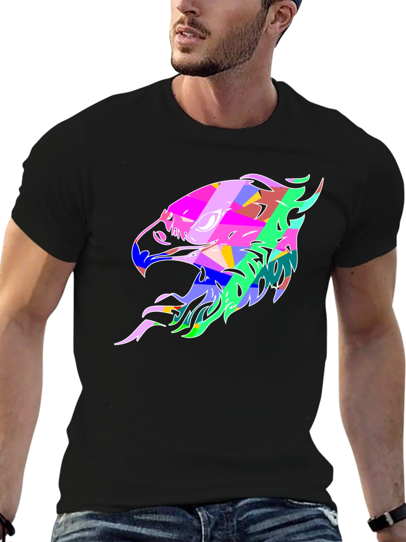 Abstract Eagle Graphic Print Black T-Shirt
