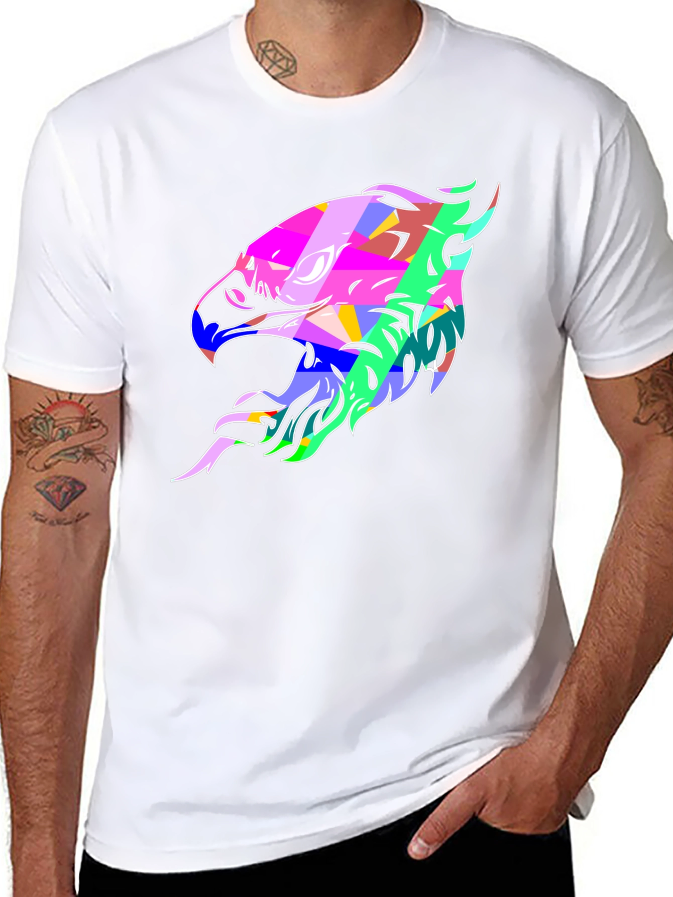 Abstract Eagle Graphic Print Black T-Shirt